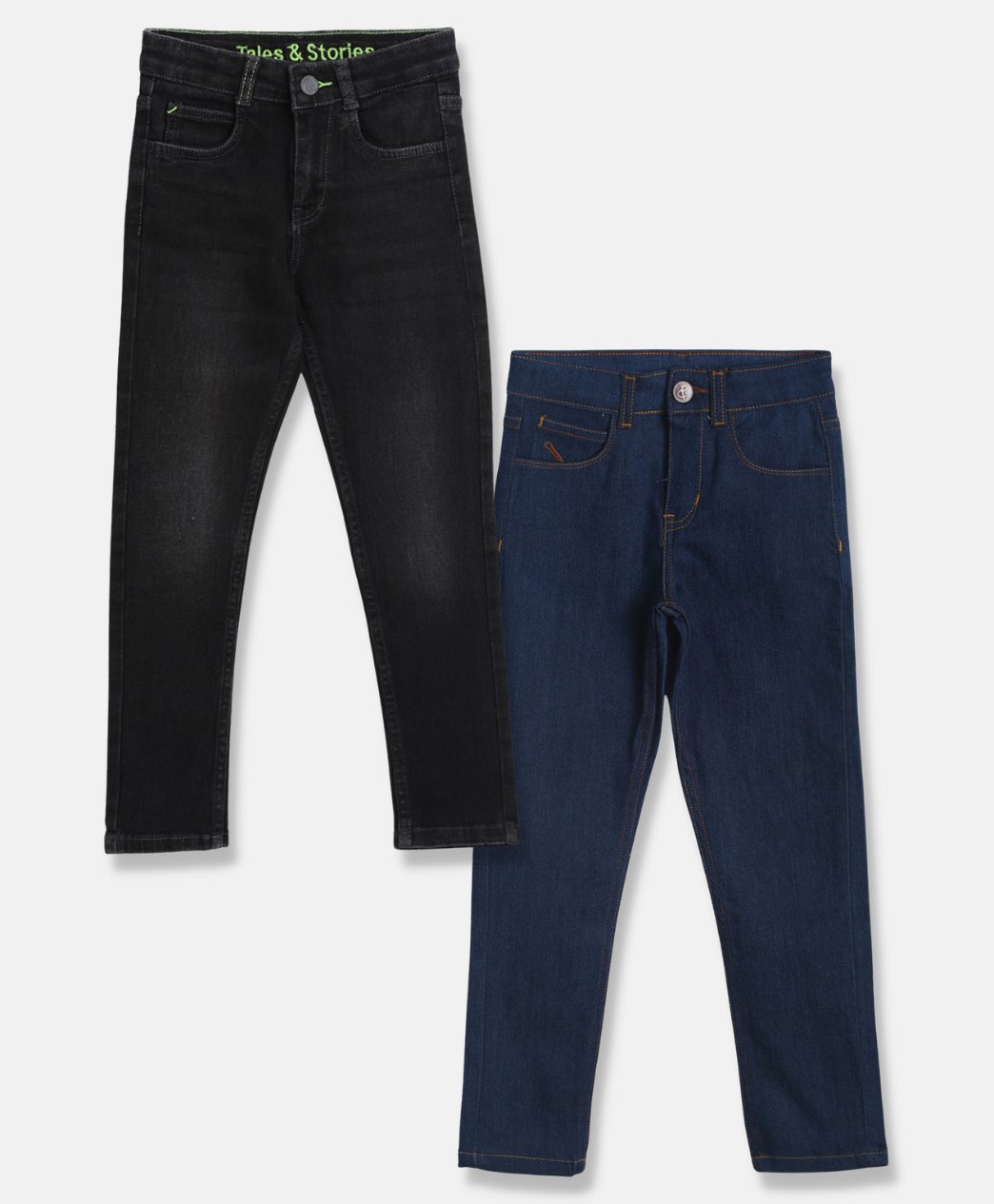 Tales & Stories Pack Of 2 Solid Button Down Jeans - Black & Blue-picture-22