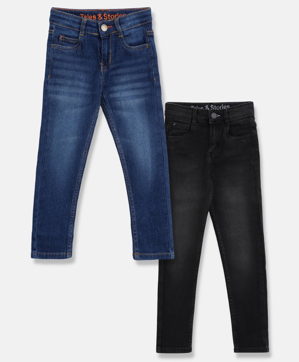 Tales & Stories Pack Of 2 Solid & Washed Button Down Jeans - Blue & Black-picture-23