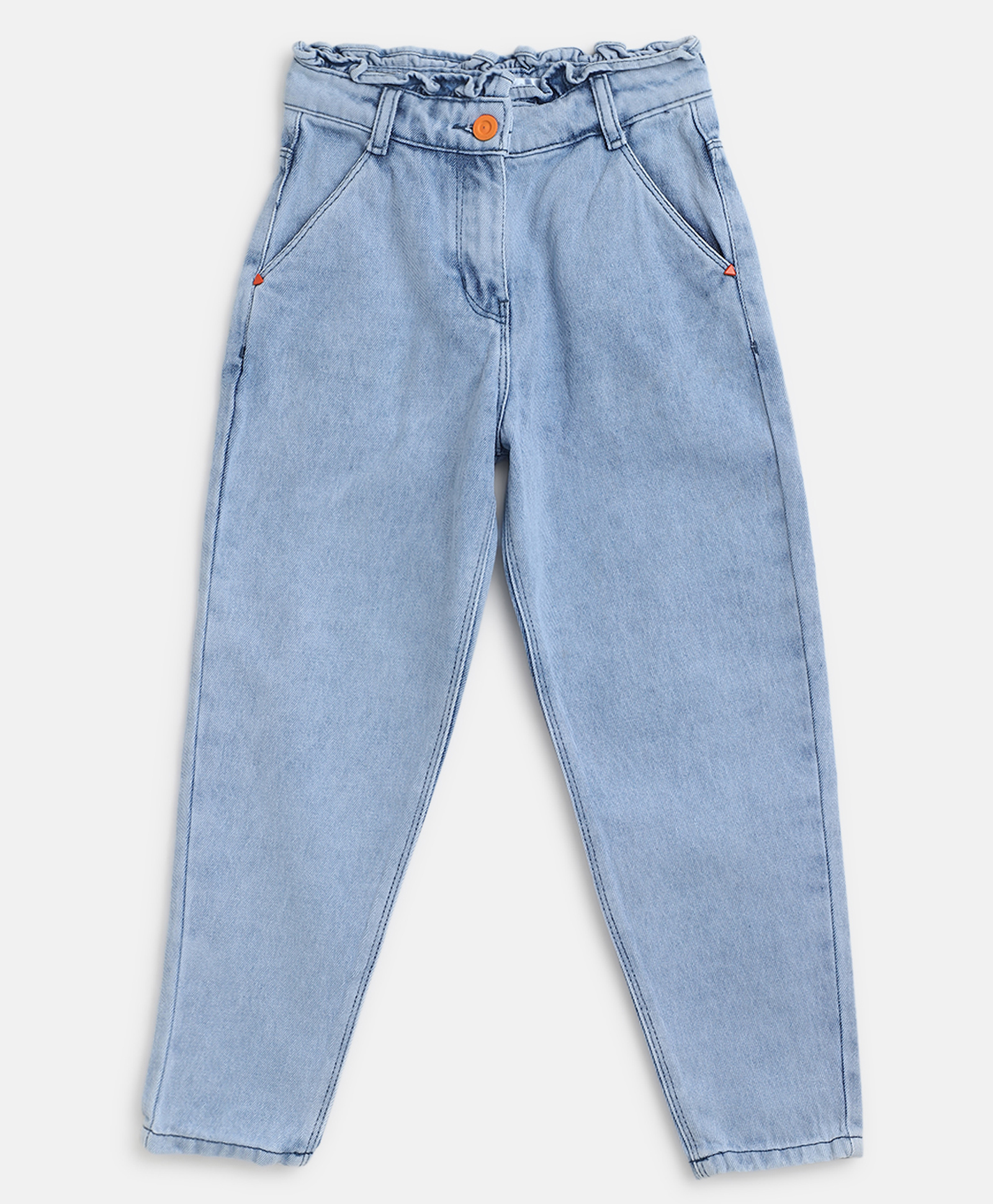 Tales & Stories  100% Cotton Ruffled Waist Detailed Solid Slim Fit Jeans - Light Blue-picture-14