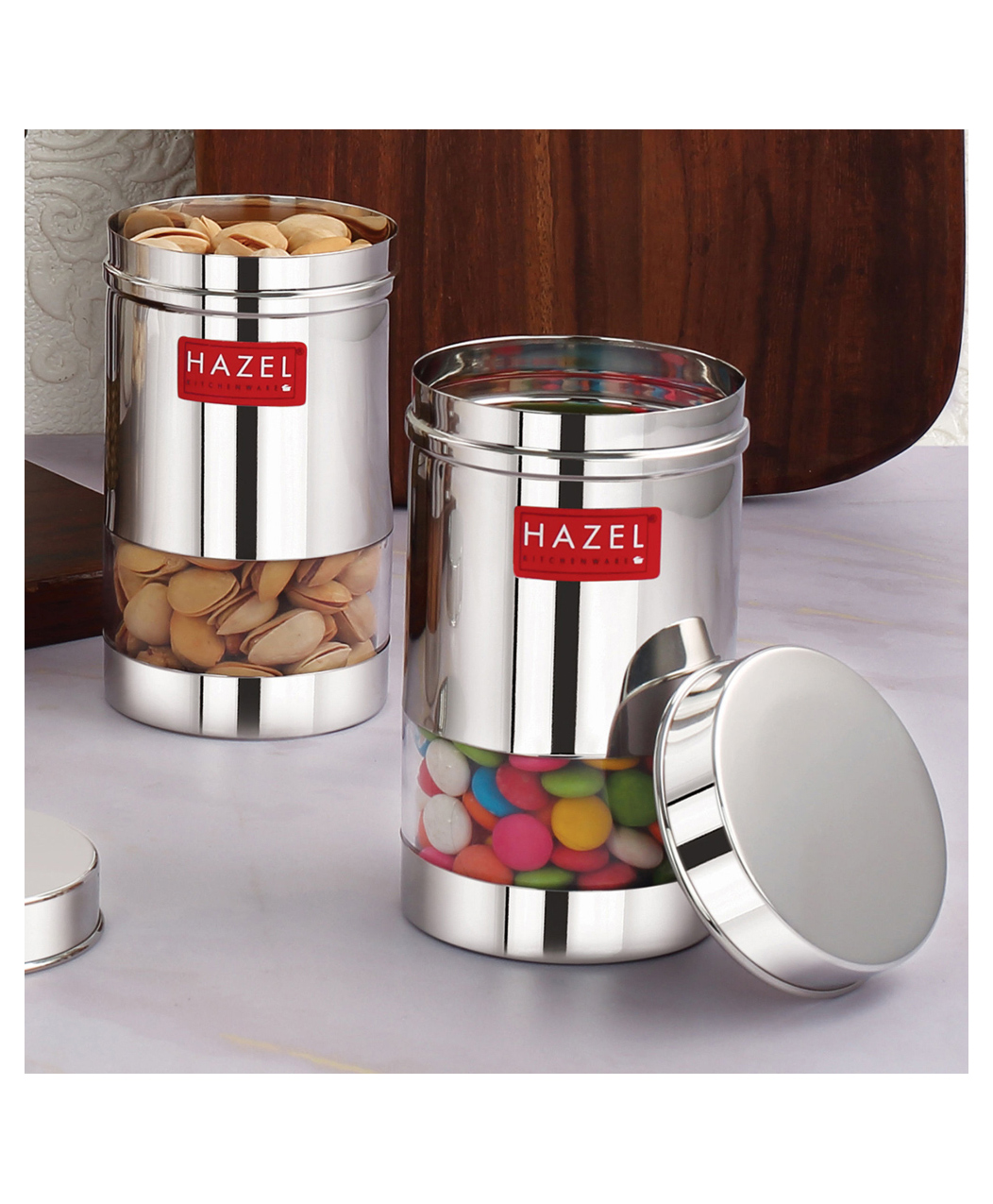 HAZEL Stainless Steel See Through Storage Containers for Kitchen Modular Set of 2 - Silver-image-8
