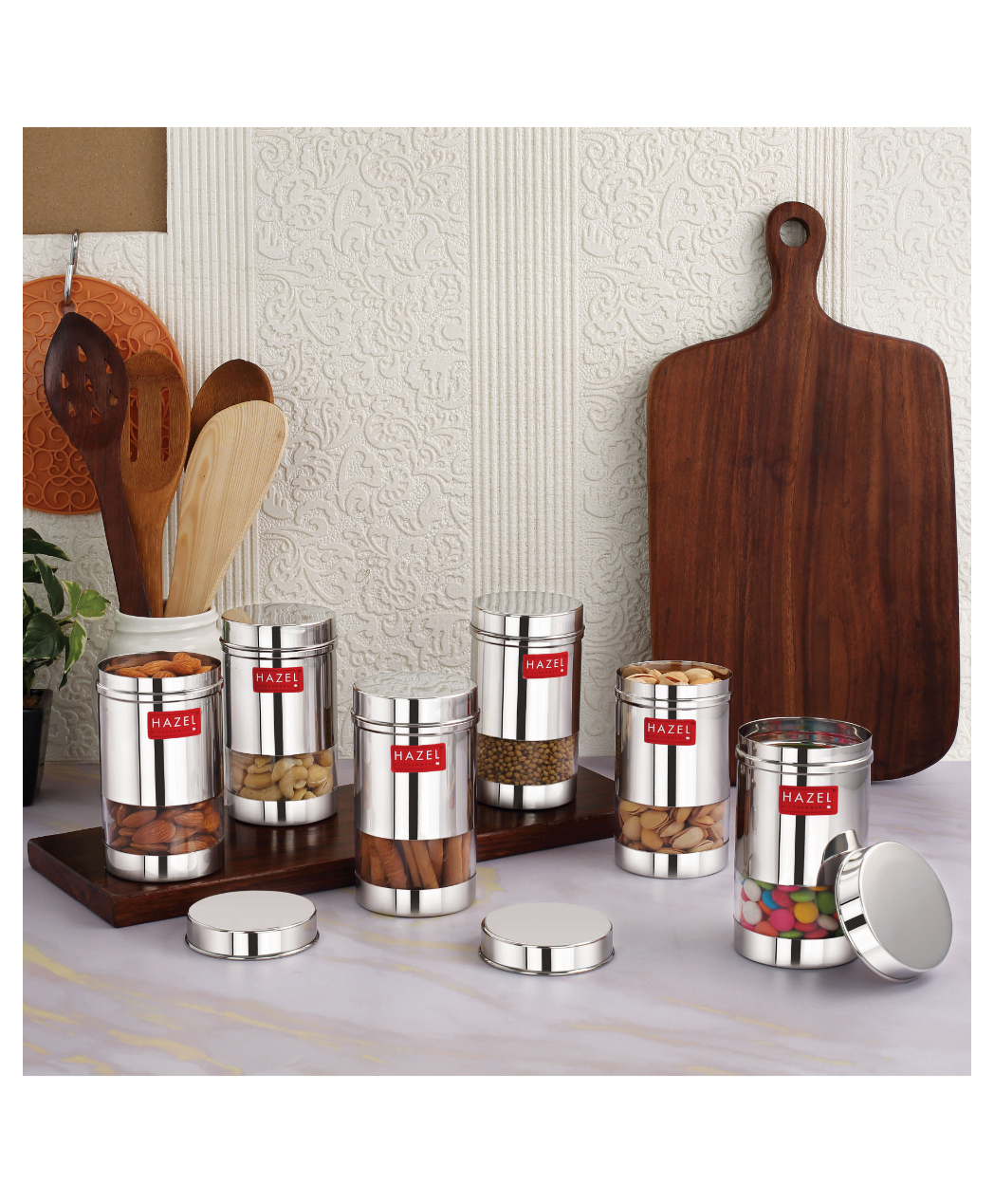 HAZEL Stainless Steel See Through Storage Containers for Kitchen Modular Set of 6 - Silver-image-9