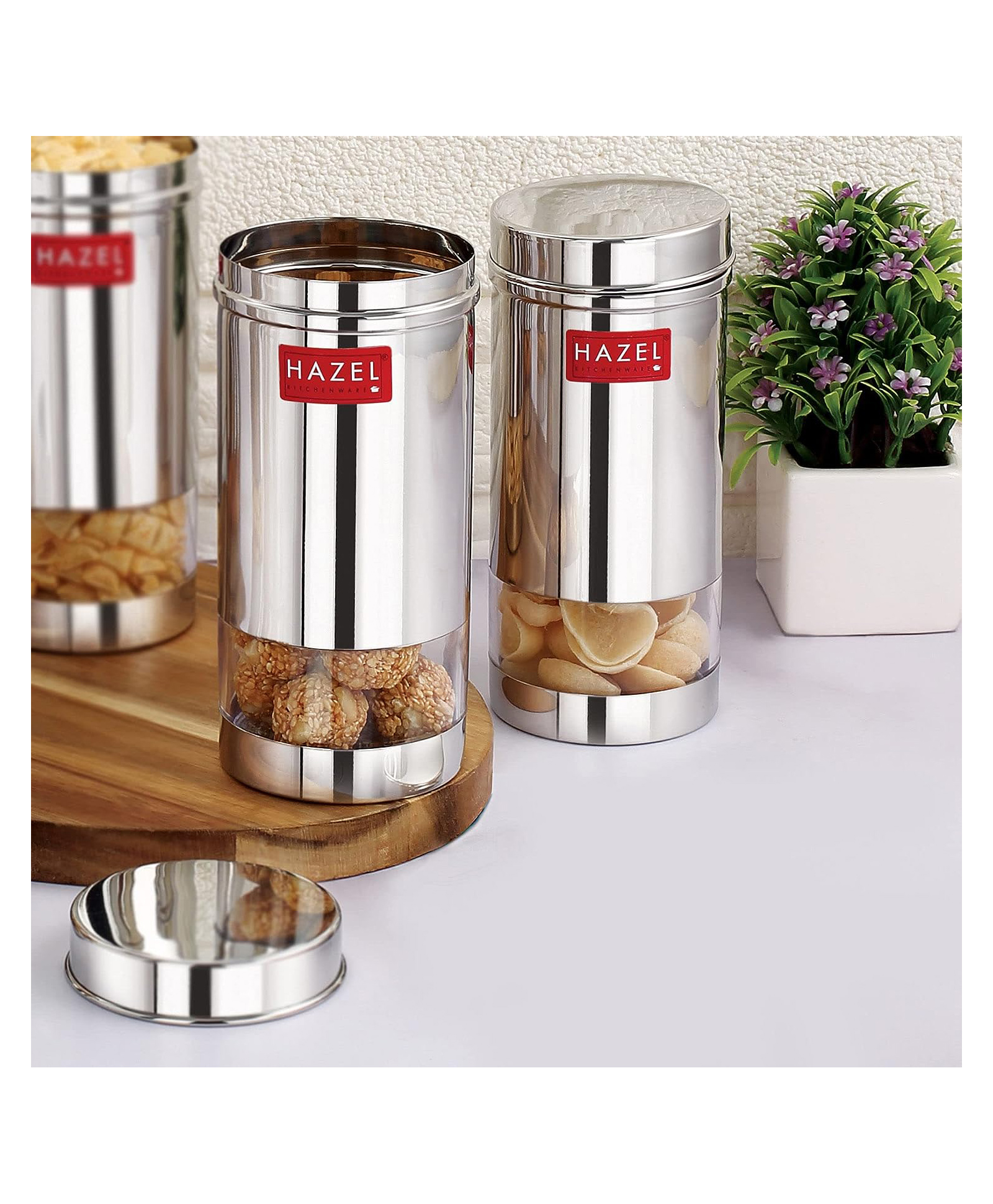 HAZEL Stainless Steel See Through Storage Containers for Kitchen Modular Set of 2 - Silver