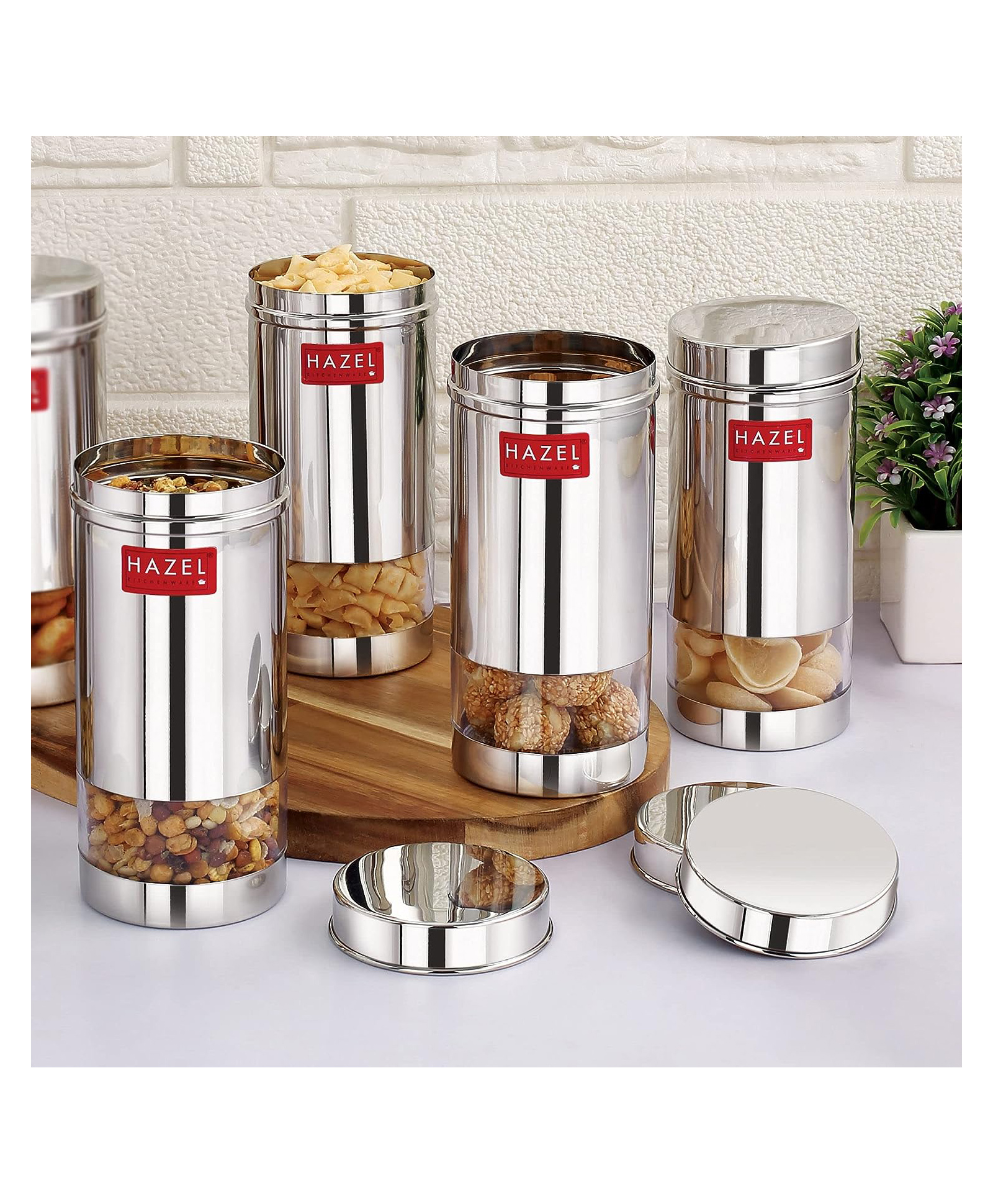 HAZEL Stainless Steel See Through Storage Containers for Kitchen Modular Set of 4 - Silver-image-16