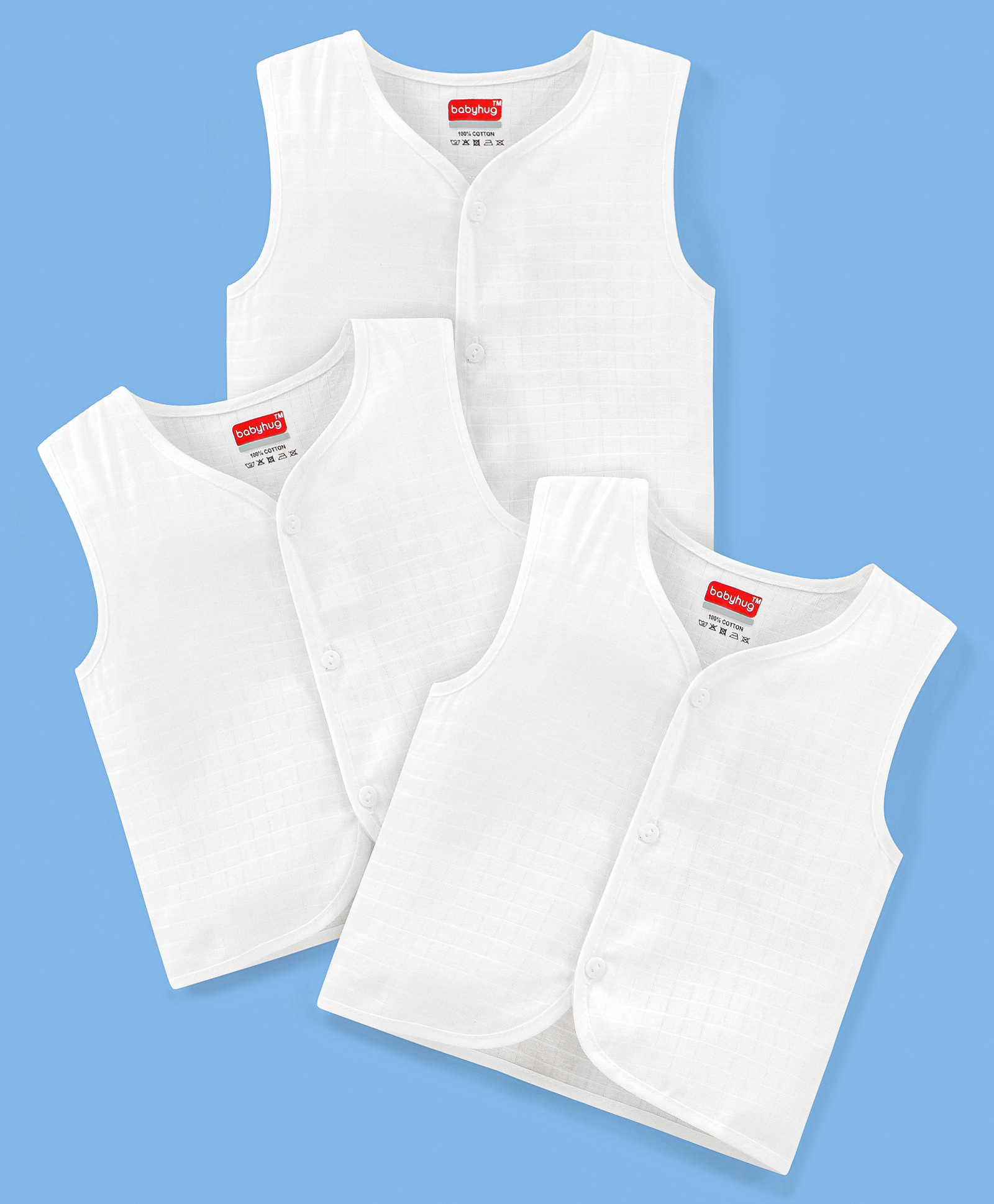 Babyhug 100% Cotton Sleeveless Jhablas Pack Of 3 - White-picture-24
