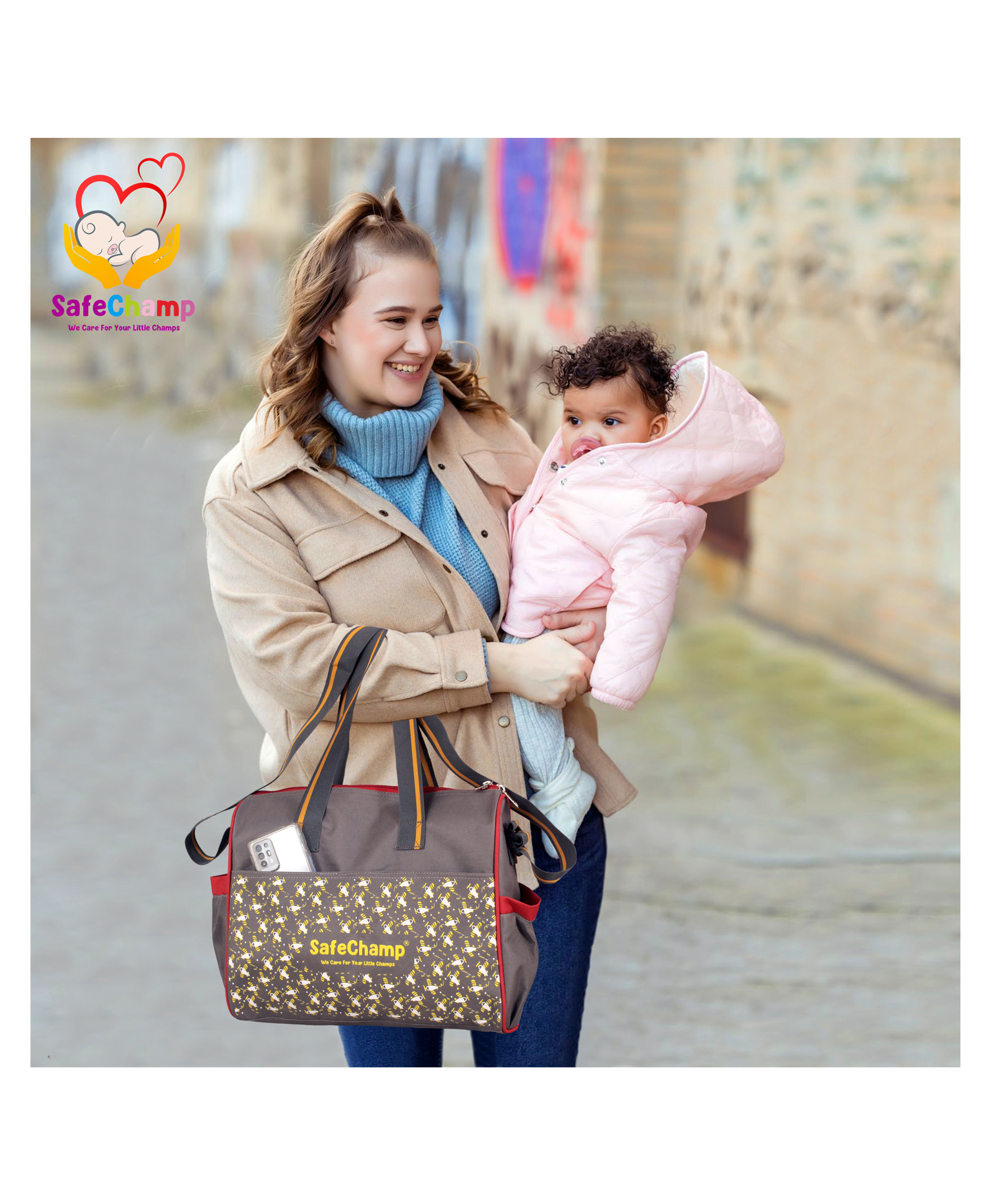 SafeChamp Chick Chick Multipurpose Diaper Bag Cum Mother Bag - Grey-image-43