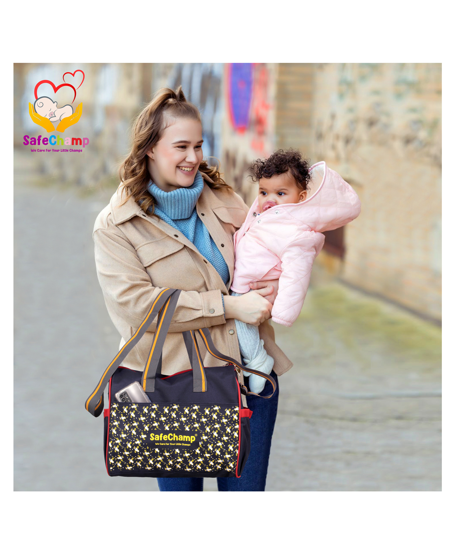 SafeChamp Chick Chick Multipurpose Diaper Bag Cum Mother Bag Diaper Bag - Navy Blue-image-16