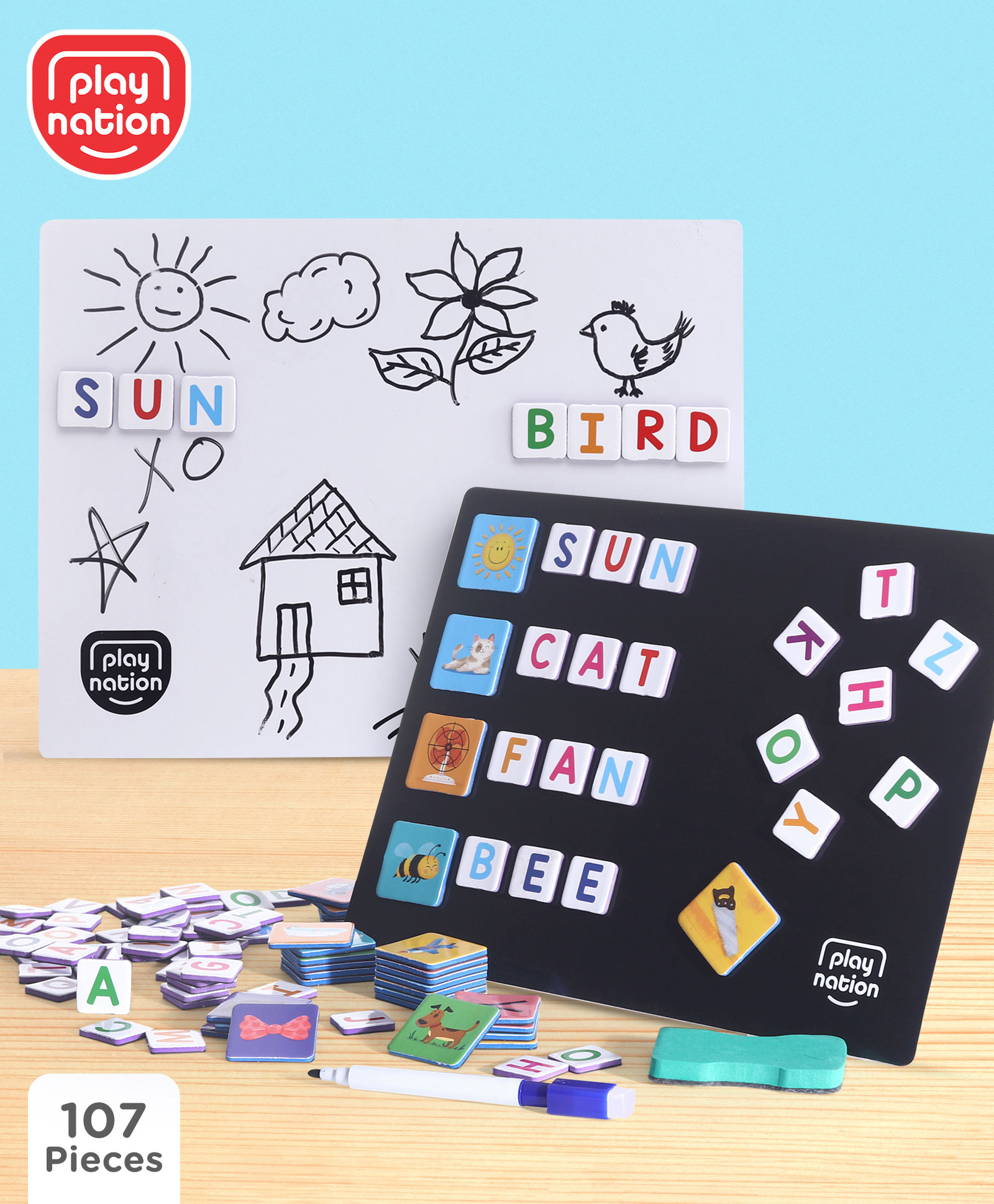Play Nation Premium 104 Pcs Spell Word 3 Letter Alphabet Magnetic Learning Set with Magnets-Multicolor-picture-21