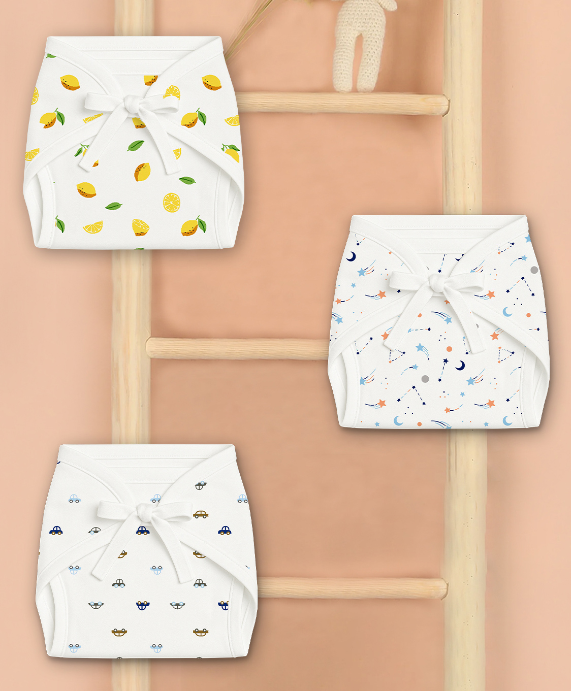 mom's home Moms Home Baby Unisex Printed Cotton Cushioned Nappies Combo Pack of 3 - Multicolor-picture-25