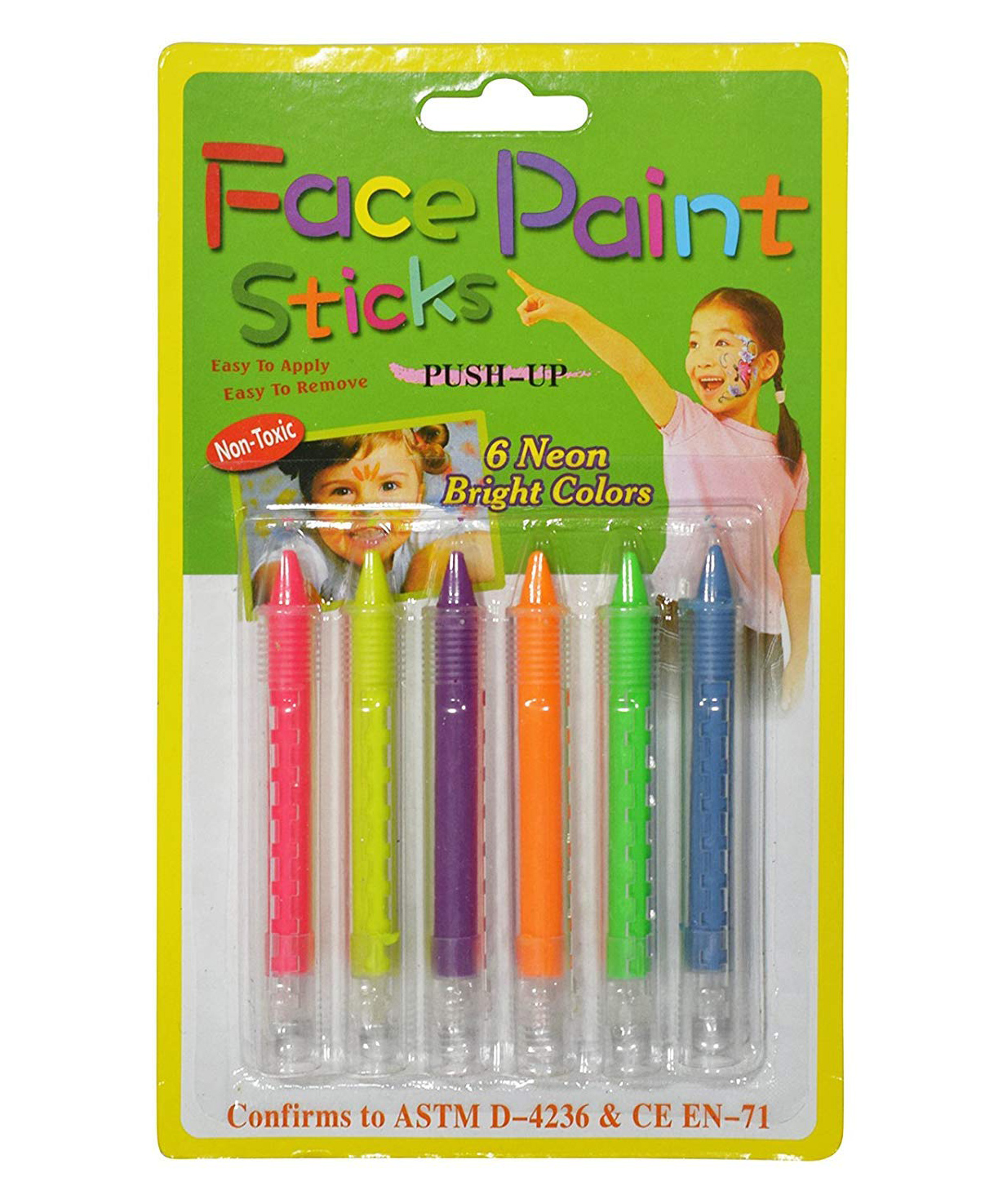 Kunya Non Toxic Face Paint Sticks Safe Water Washable Neon Bright - 6 Pieces-image-34