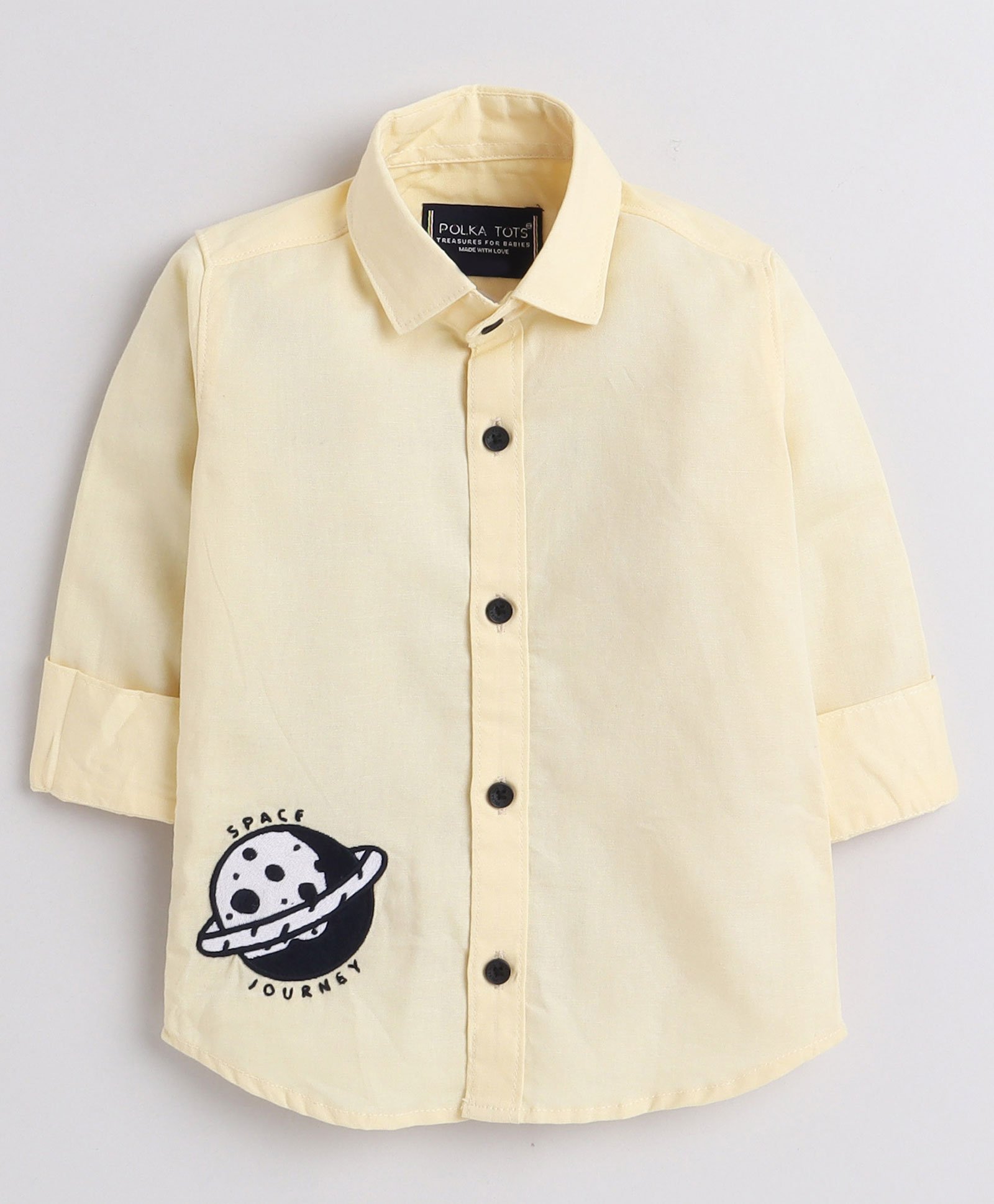 Polka Tots Full Sleeves Space Embroidery Shirt - Light Yellow-image-26