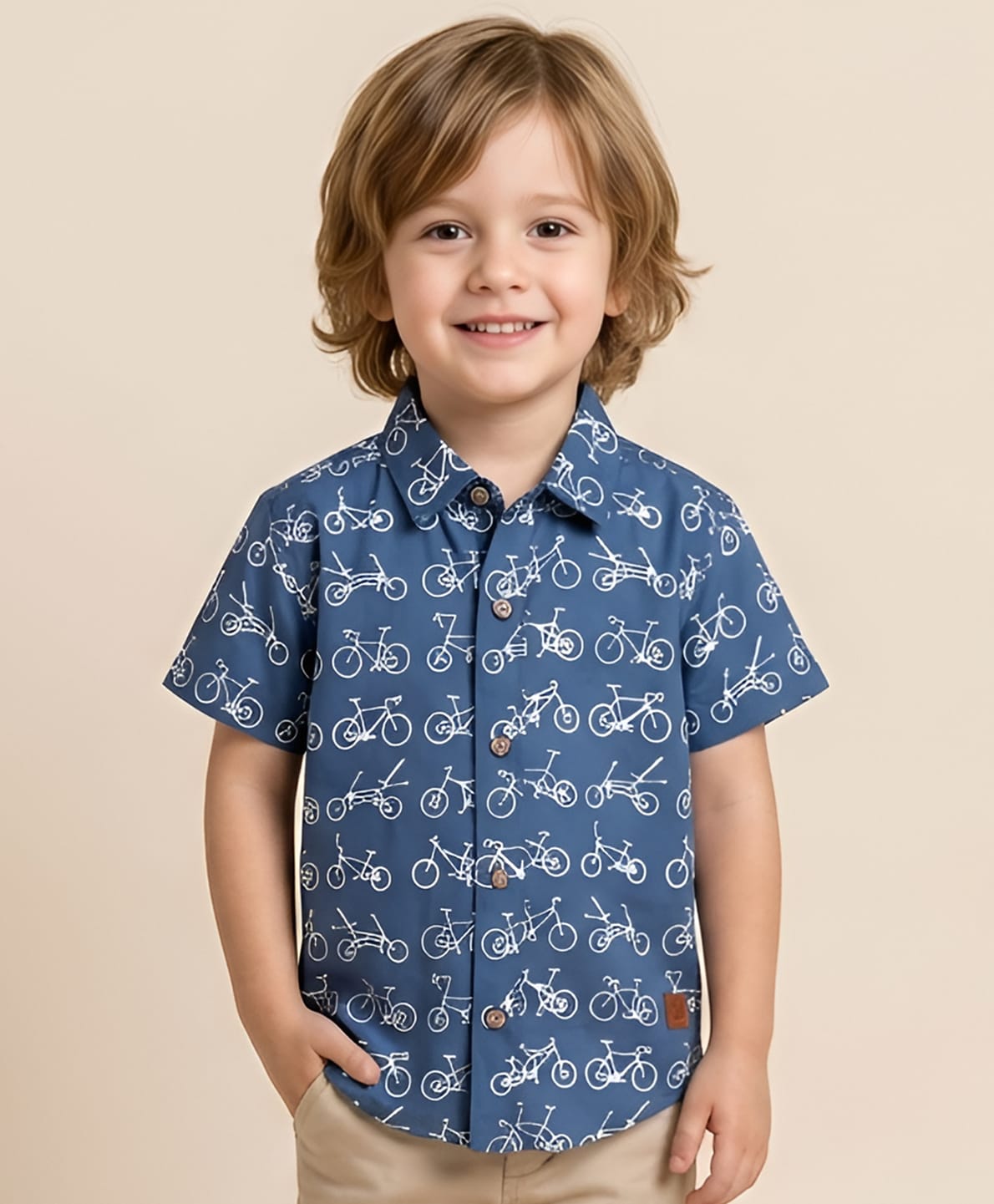 Polka Tots Half Sleeves Bicycle Printed Shirt - Blue-picture-19