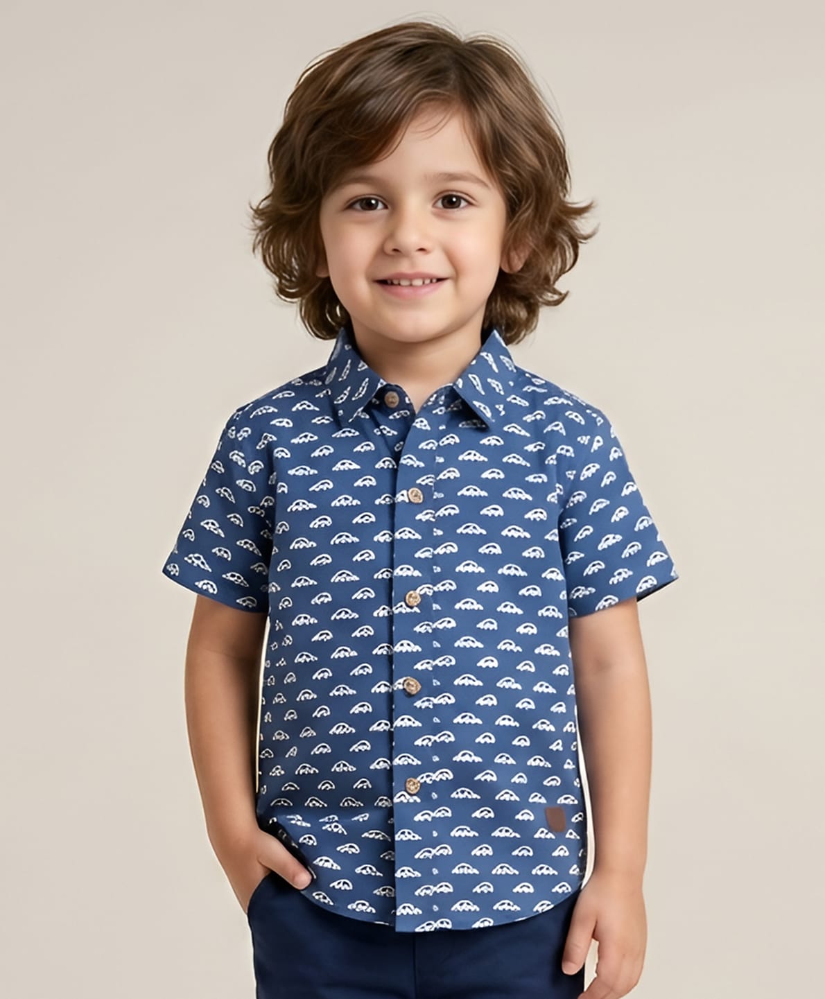 Polka Tots Half Sleeves Cars Printed Shirt - Blue-picture-21