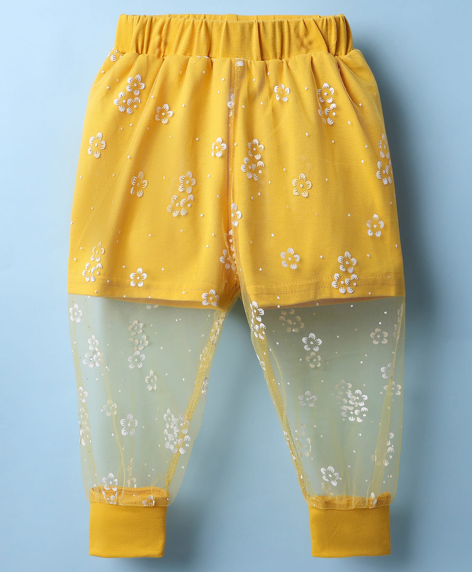 Kookie Kids  Full Length Lounge Pant Floral Printed with Mesh Detailing - Yellow-picture-23