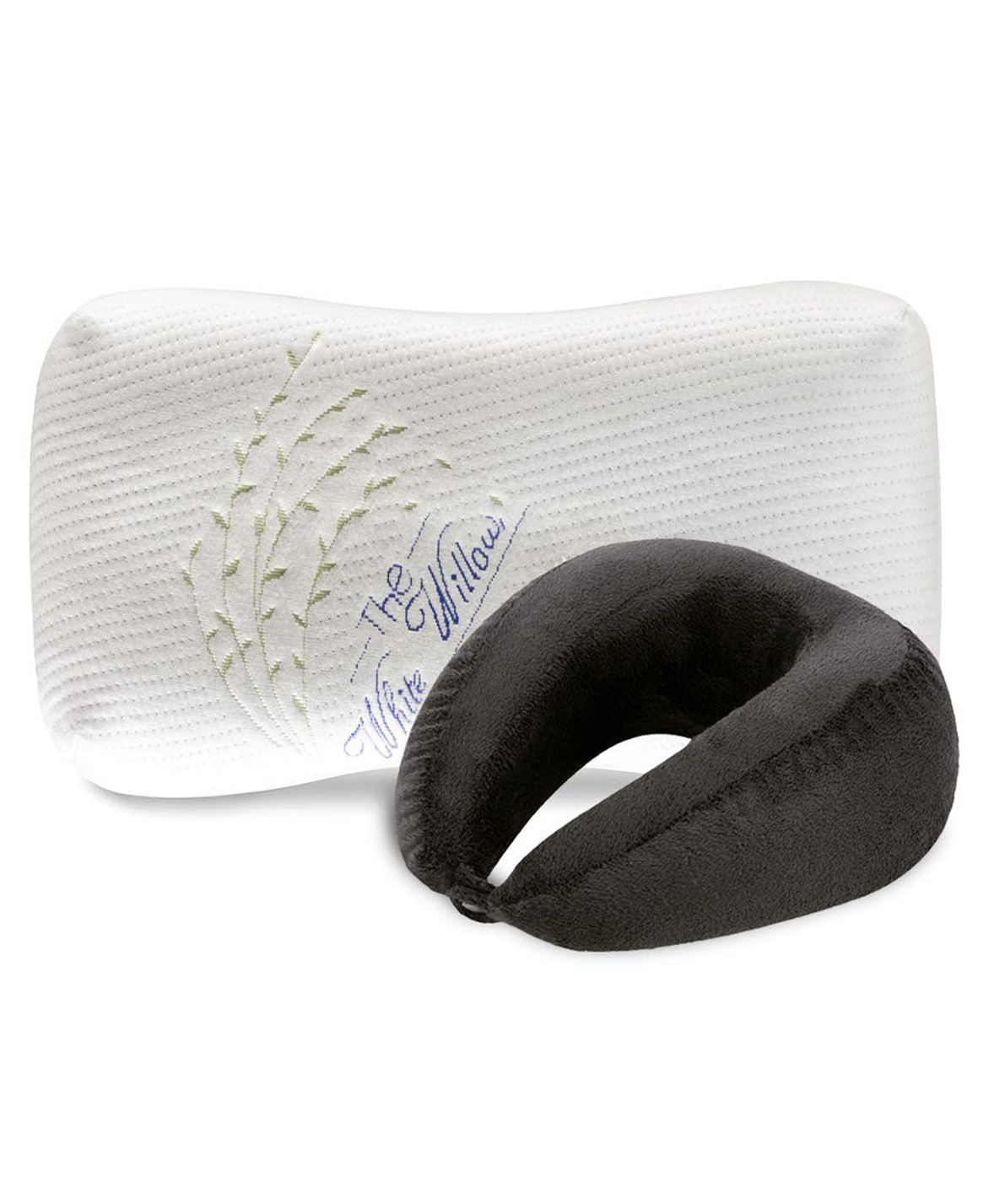The White Willow Memory Foam U Shaped Neck Rest Travel Cushion with Junior Size Sleeping Bed Pillow - Black-picture-10