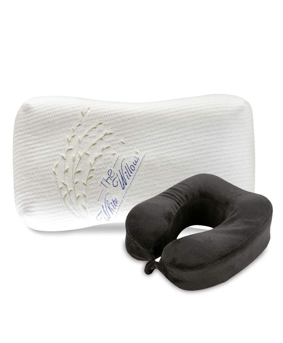 The White Willow Memory Foam U Shaped Neck Rest Travel Cushion with Junior Size Sleeping Bed Pillow - Black-picture-11