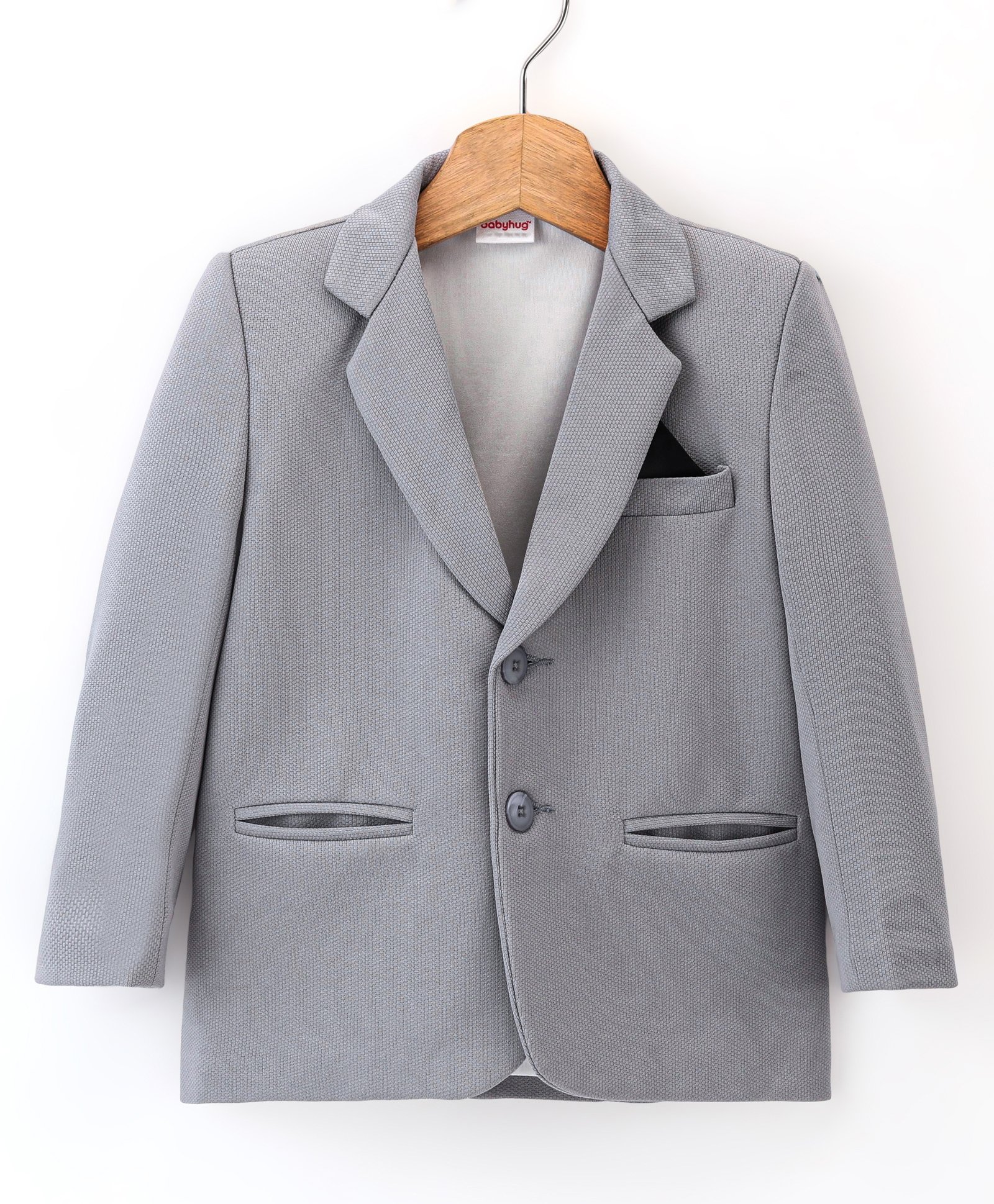 Babyhug Full Sleeves Party Wear Textured Blazer Solid- Grey-image-30