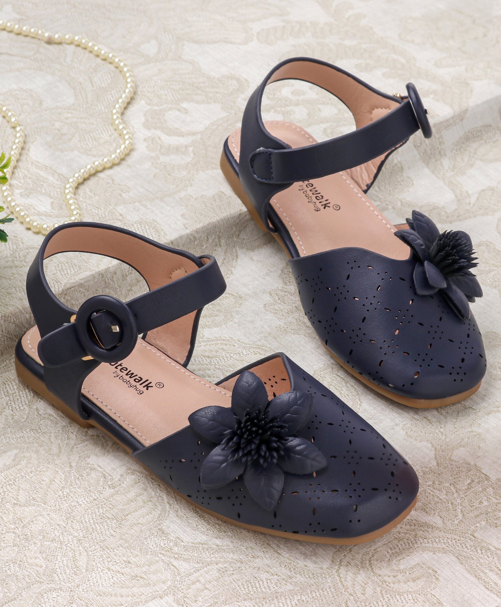 Cute Walk by Babyhug Bellies with Buckle Closure Floral Applique - Navy Blue-image-32