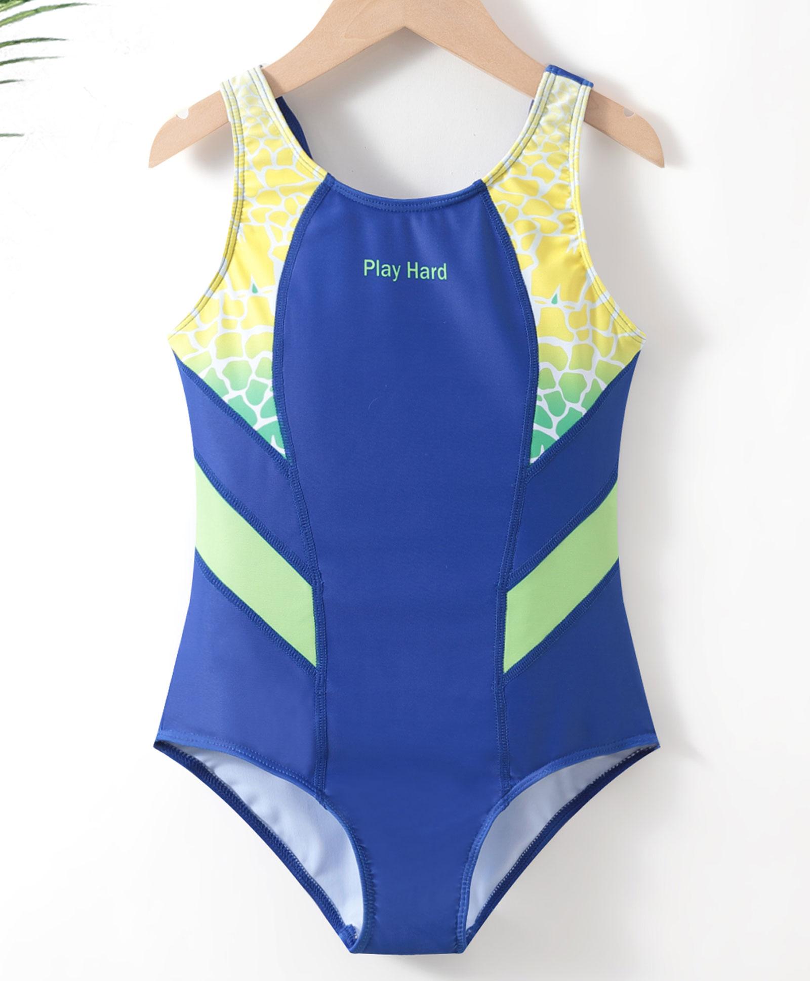 Pine Active Sleeveless V Cut Swimsuit Text Print - Blue-image-48