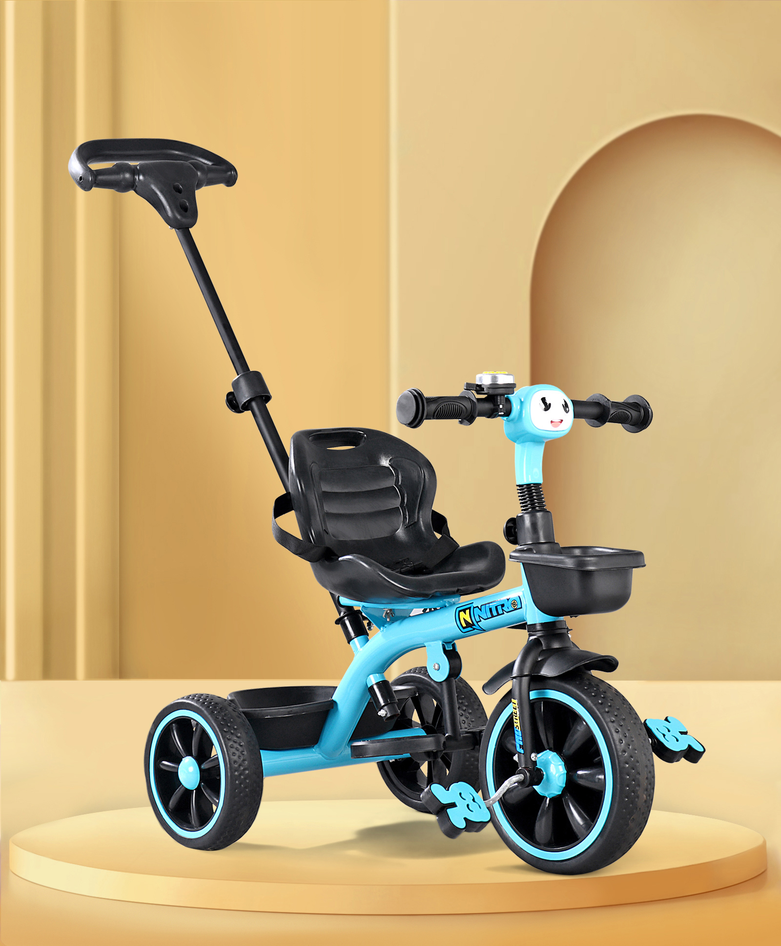 Plug & Play Kids Tricycle with Height Adjustable Parental Handle & Seat Belt - Blue-image-48