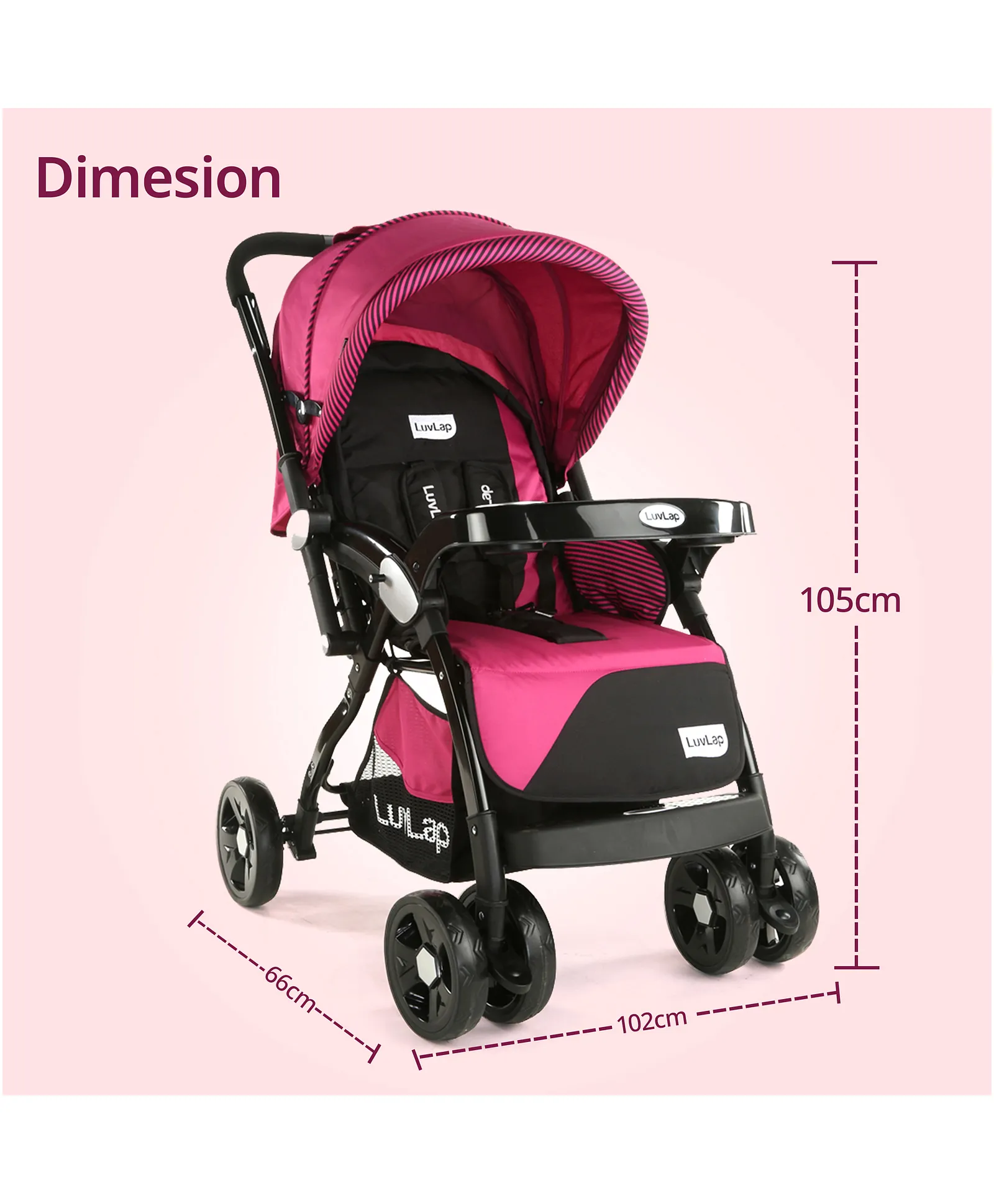 LuvLap Galaxy Baby Stroller with 5 Point Safety Harness Cushioned Seat Multi Level Recline Easy Fold Lightweight for 0 3 Years Pink Black Online in India Buy at Best Price from FirstCry 1318919