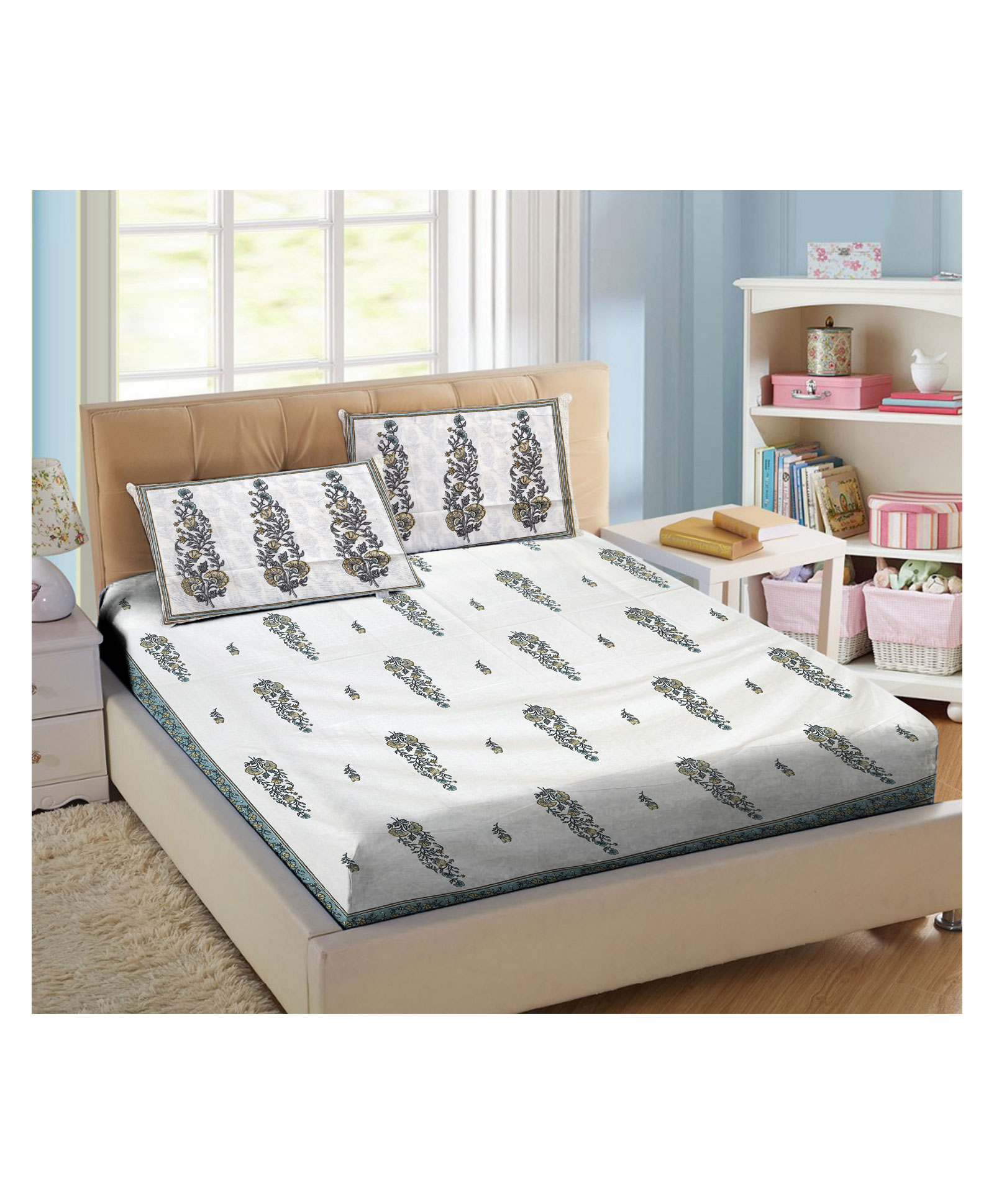 KIDS WONDERS Pure Cotton Bedsheet and Pillow Set King Size - Brown & White-image-19