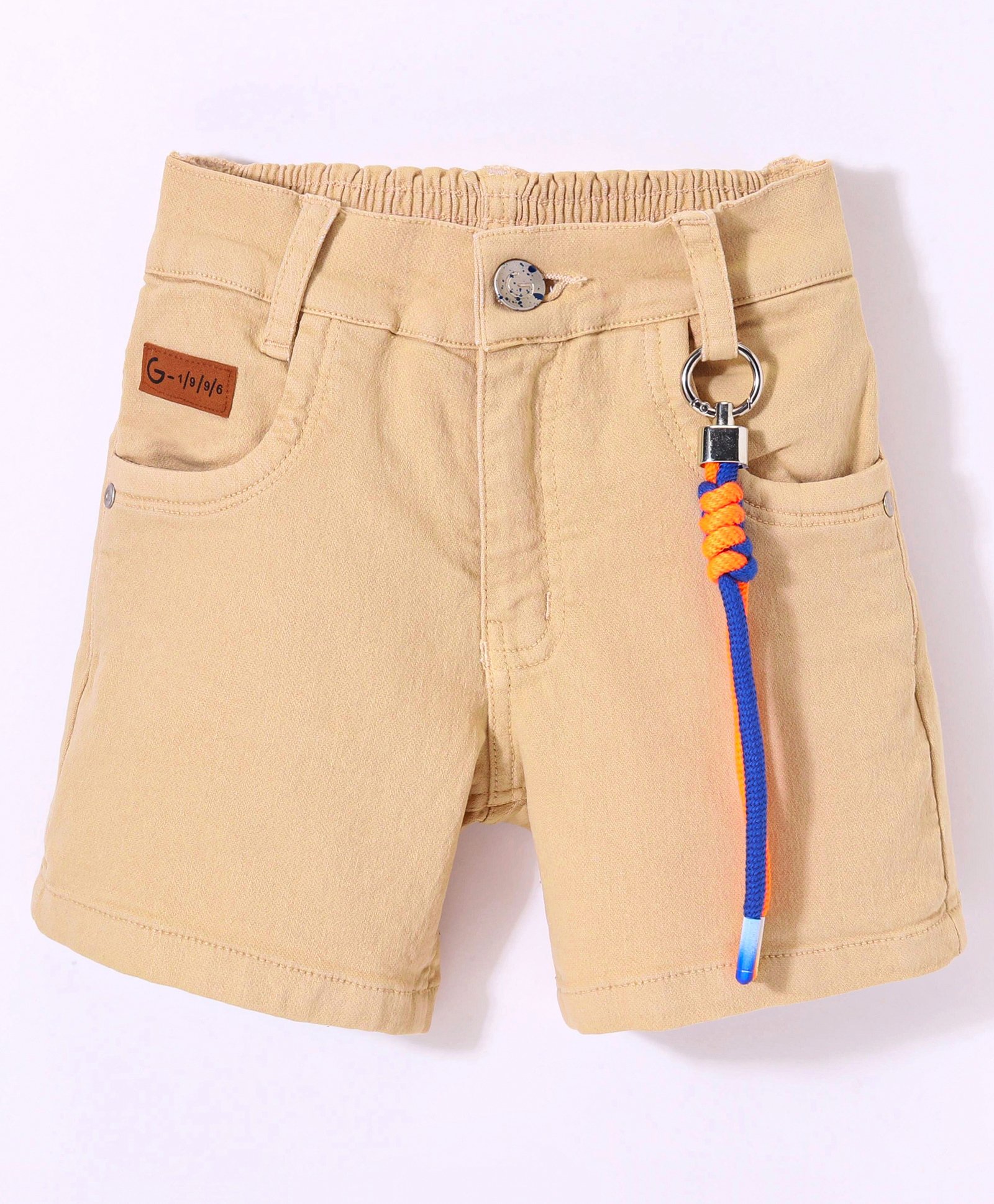 Little Kangaroos Above Knee Length Solid Denim Shorts - Fawn-picture-24