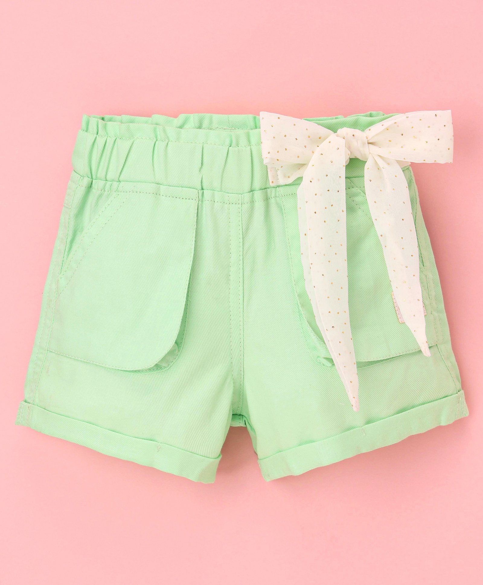 Little Kangaroos Mid Thigh Length Shorts with Bow Solid Color - Green-picture-15