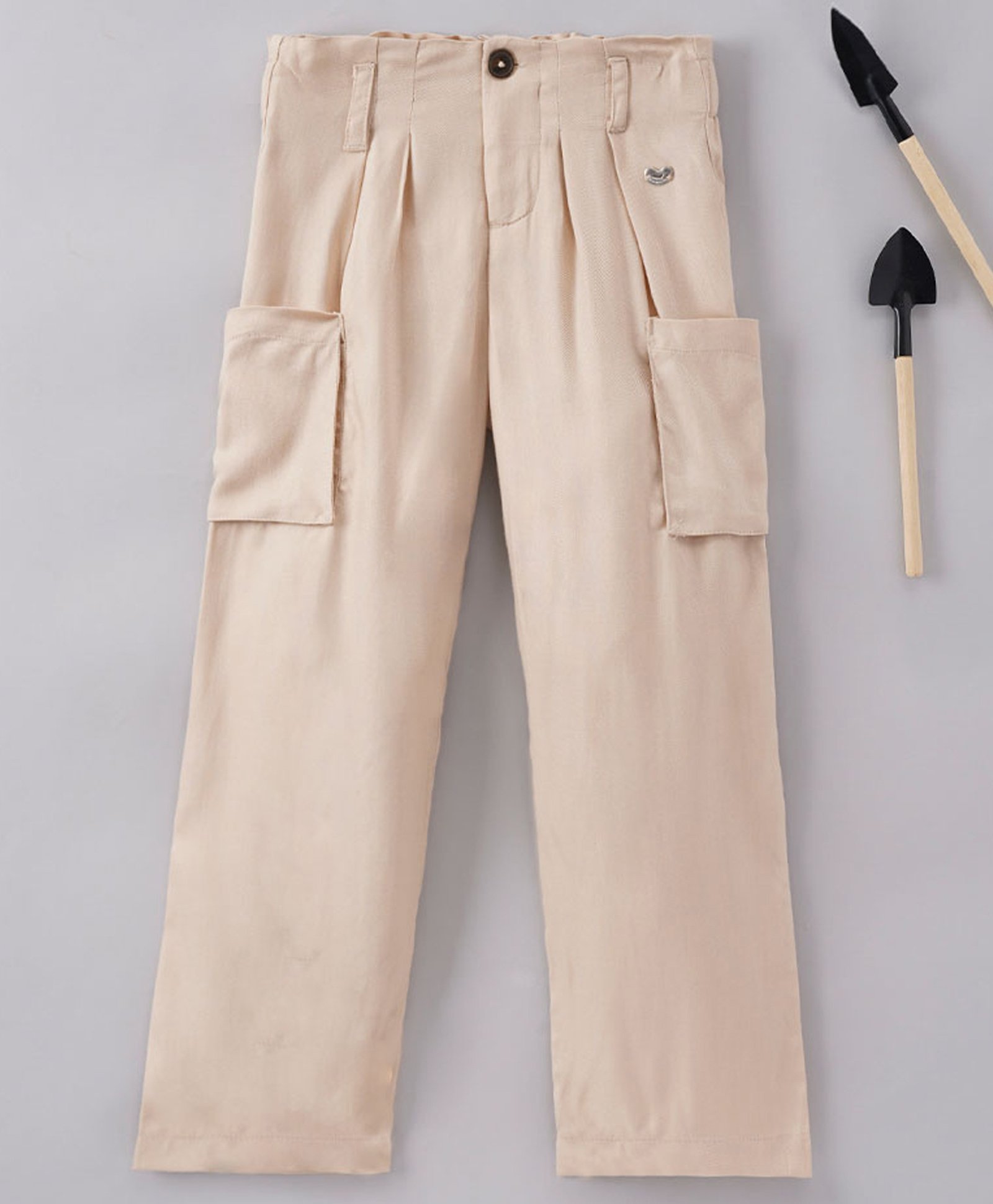 Ed-a-Mamma Cotton Woven Full Length Sustainable Solid Paper Bag Pant - Beige-picture-17