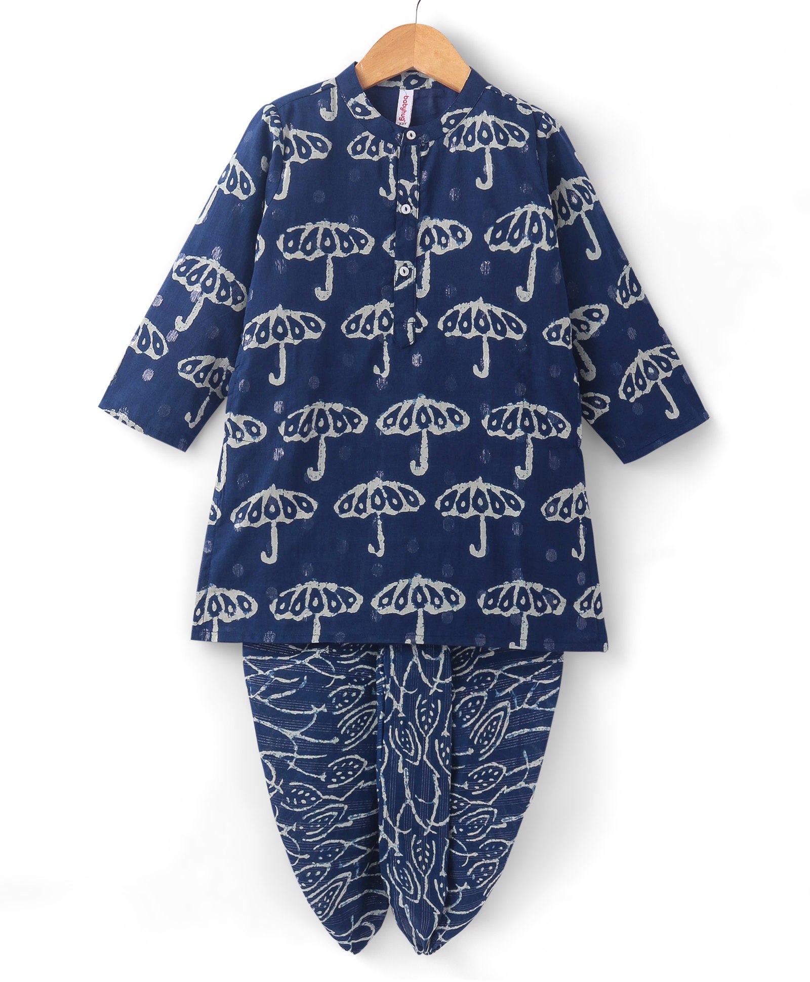 Babyhug 100% Cambric Full Sleeve Umbrella Printed Kurta With Dhoti Set - Indigo-picture-12