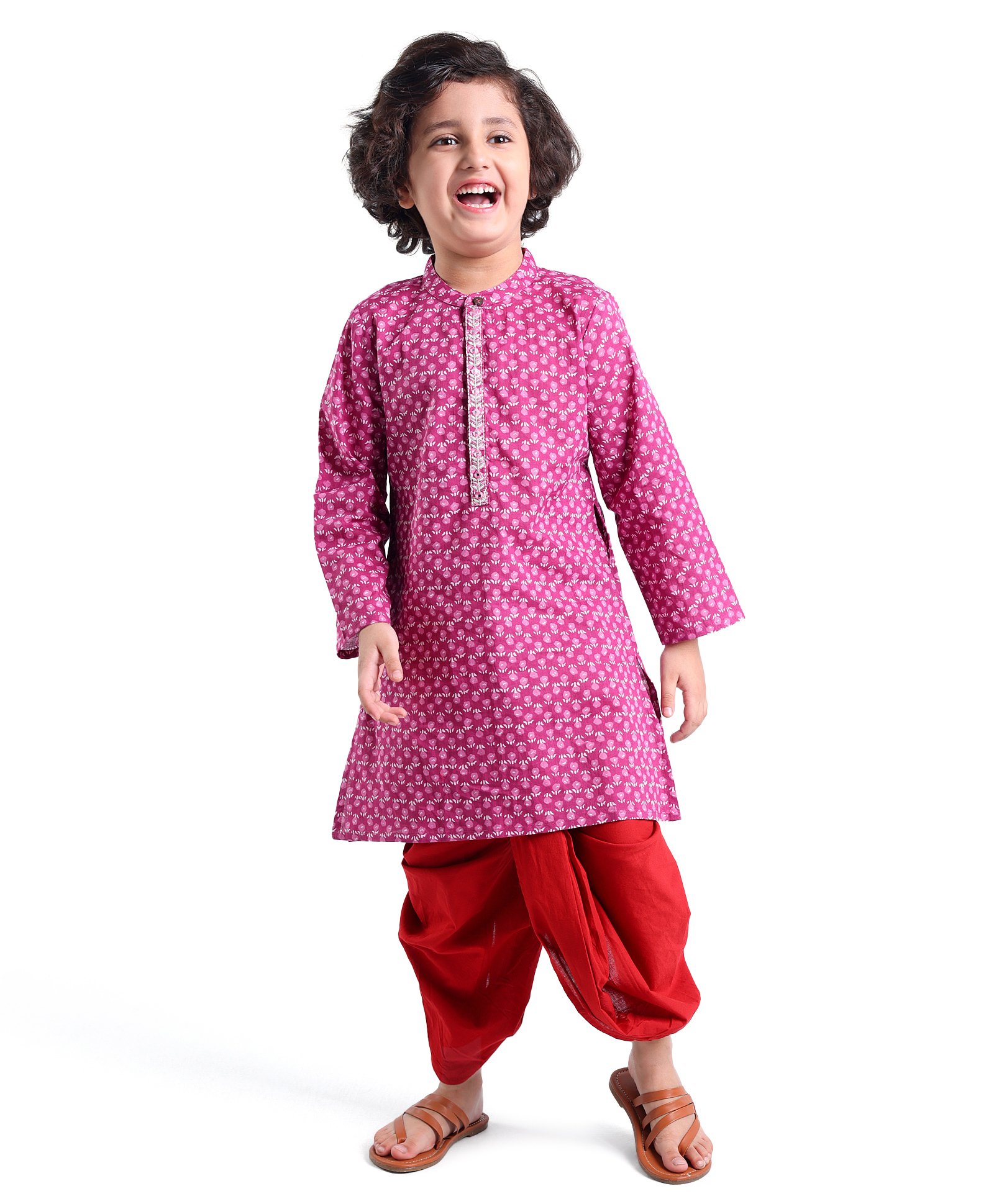 Babyhug 100% Cambric Full Sleeve Printed Kurta With Dhoti Set - Purple-image-38