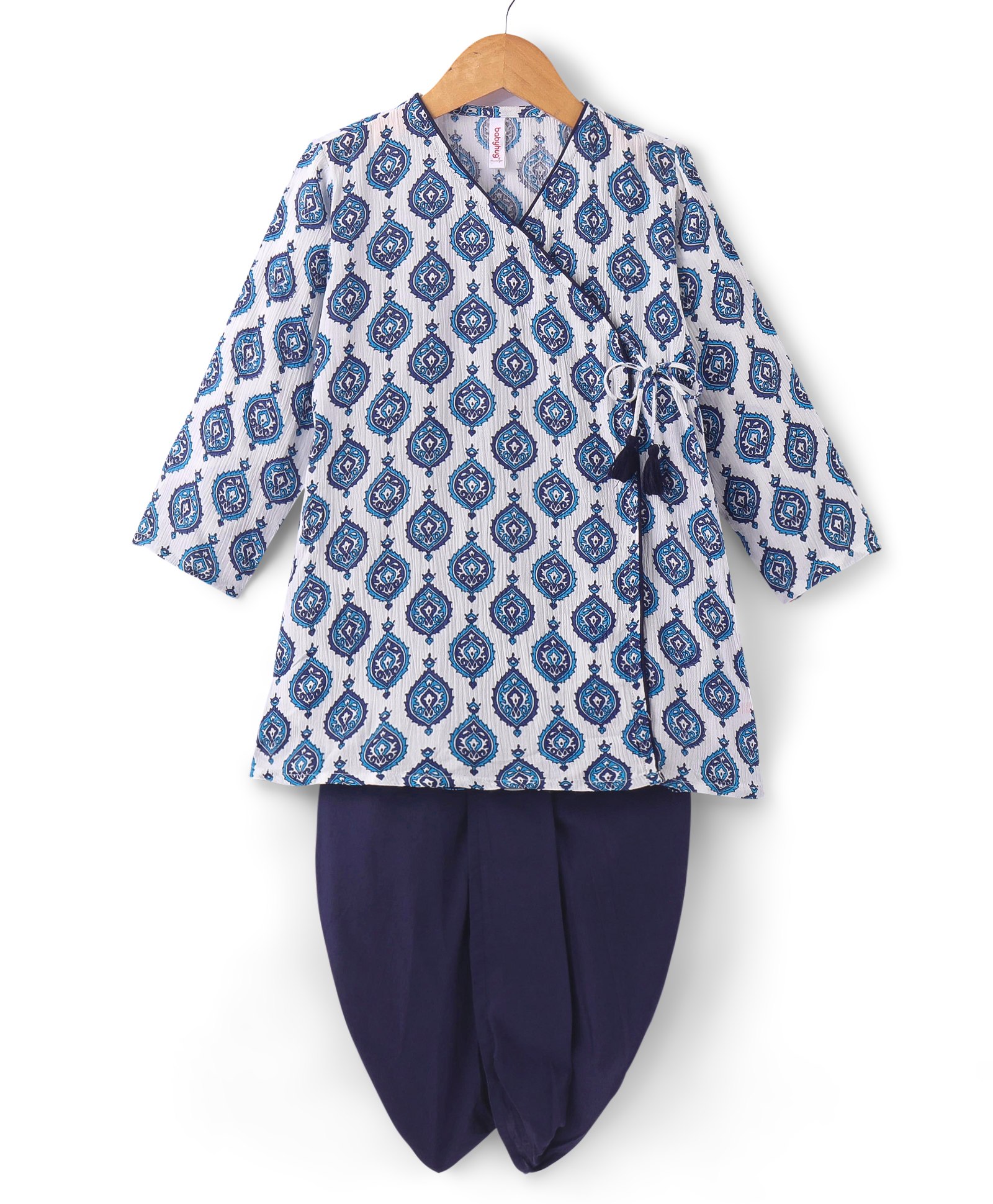 Babyhug 100% Cotton Woven Full Sleeves Kurta With Dhoti Angarakha Print - Navy Blue & White-picture-12
