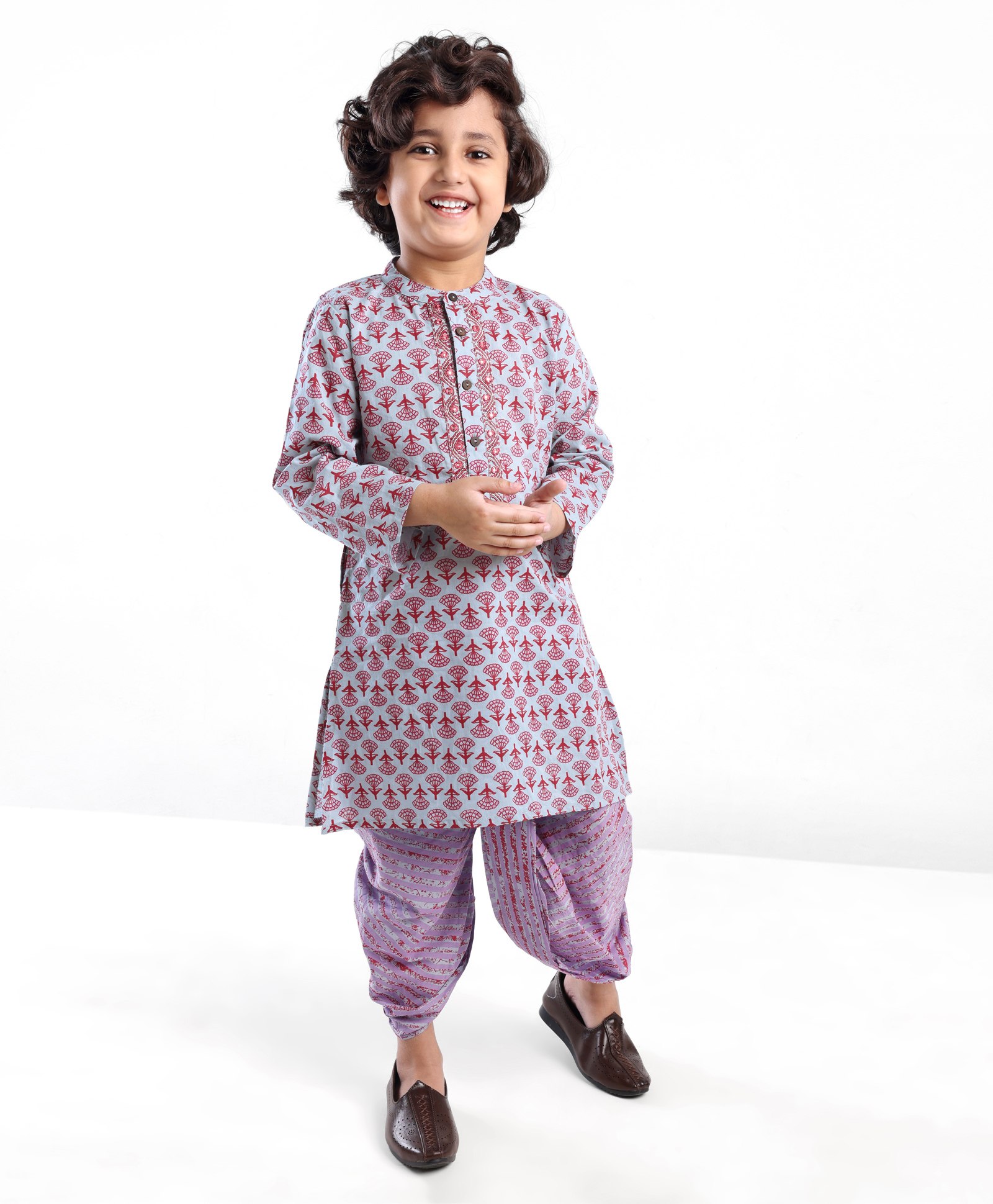 Babyhug 100% Cotton Woven Full Sleeve Floral Printed Kurta & Laheriya Printed Dhoti Set- Pink-picture-38