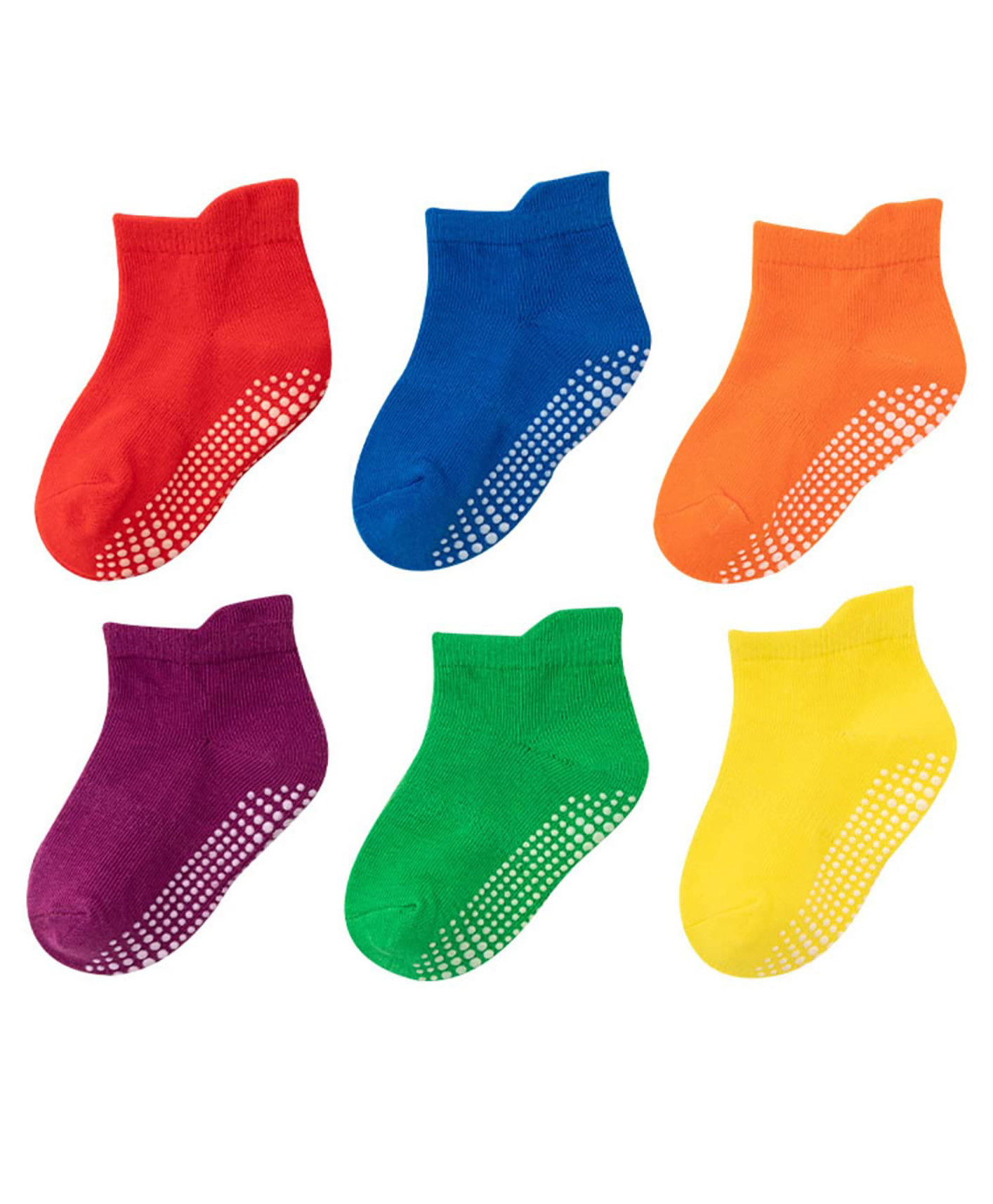 MOMISY Non Slip Trainer Socks Toddlers Infant Socks Warm and Socks Cotton Stretch Crew Anti Slip Baby Socks 6 Pairs - Red Blue & Pink-image-45