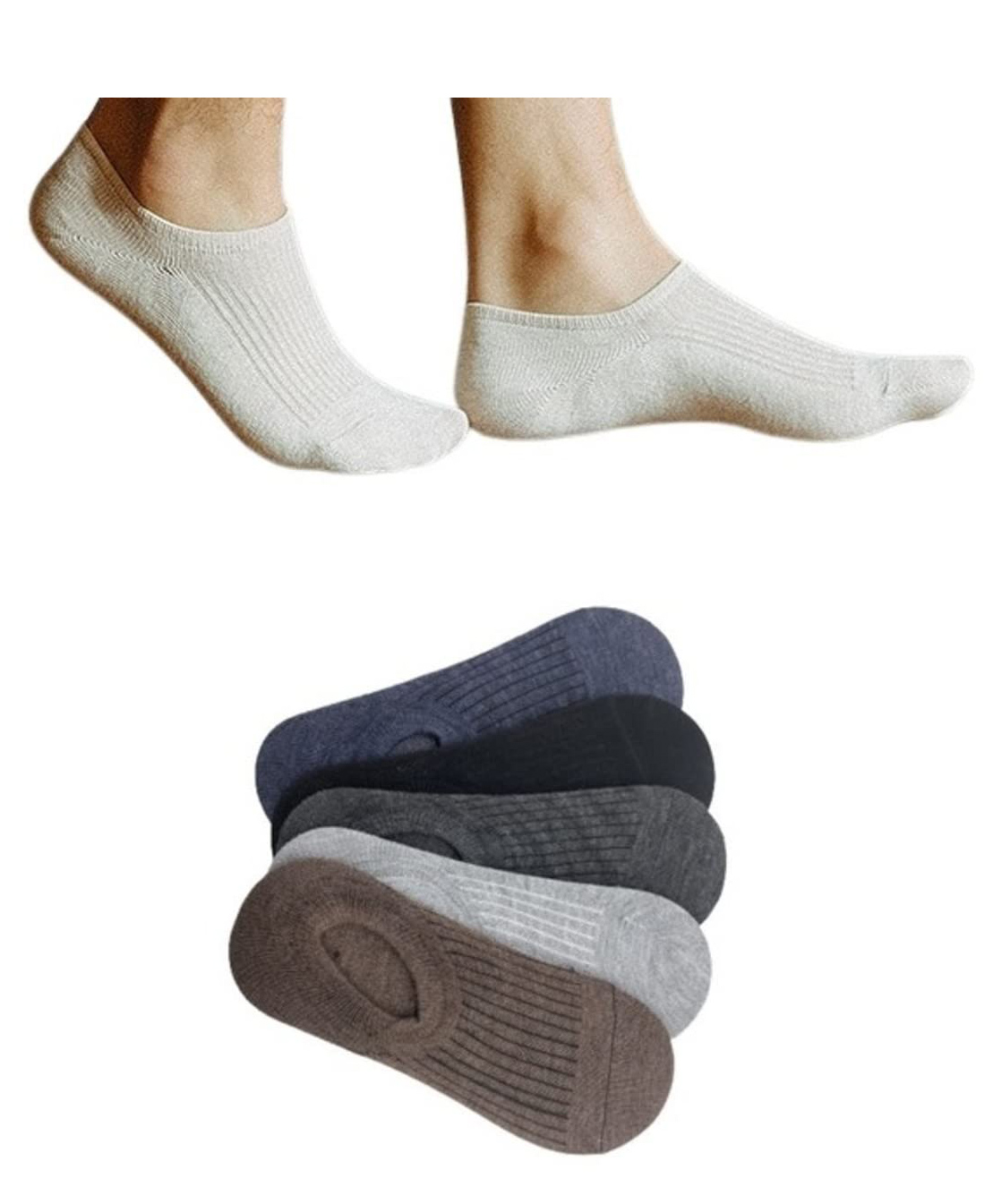 MOMISY No Show Cotton Loafer Socks Pack of 5 - Black Blue & Brown-picture-44