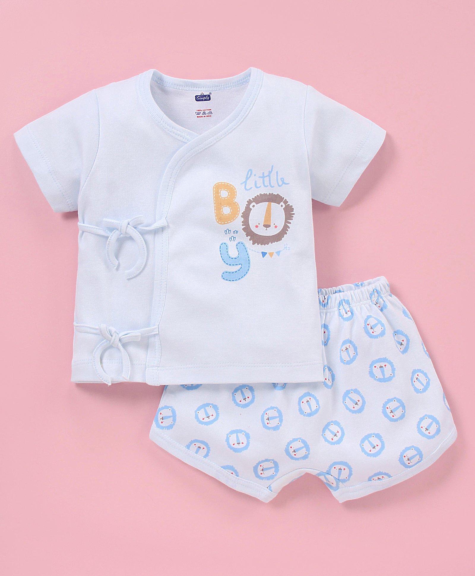 Simply Interlock Knit Half Sleeves Night Suit Little Boy Text Print - White & Blue-image-14