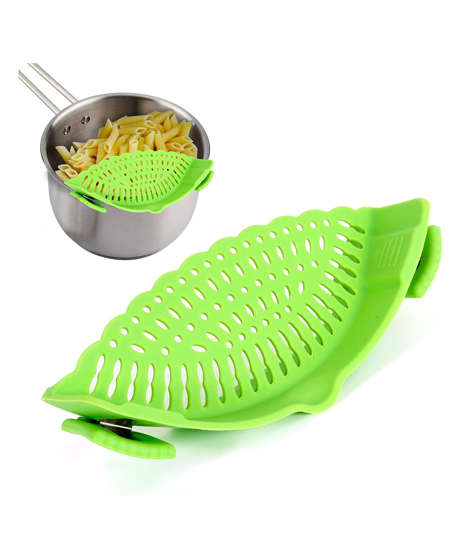 kolorfish Snap N Strain Pot Strainer and Pasta Adjustable Silicone Clip On - Green-picture-15