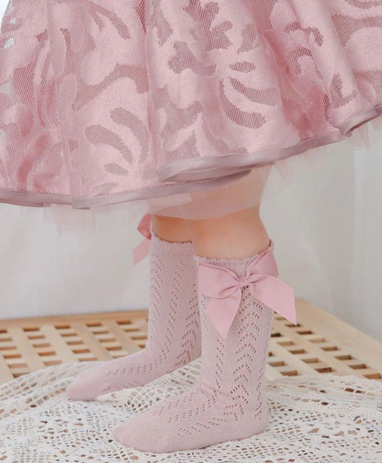 Flaunt Chic Mesh Design Detailed & Bow Embellished Socks - Pink-picture-11