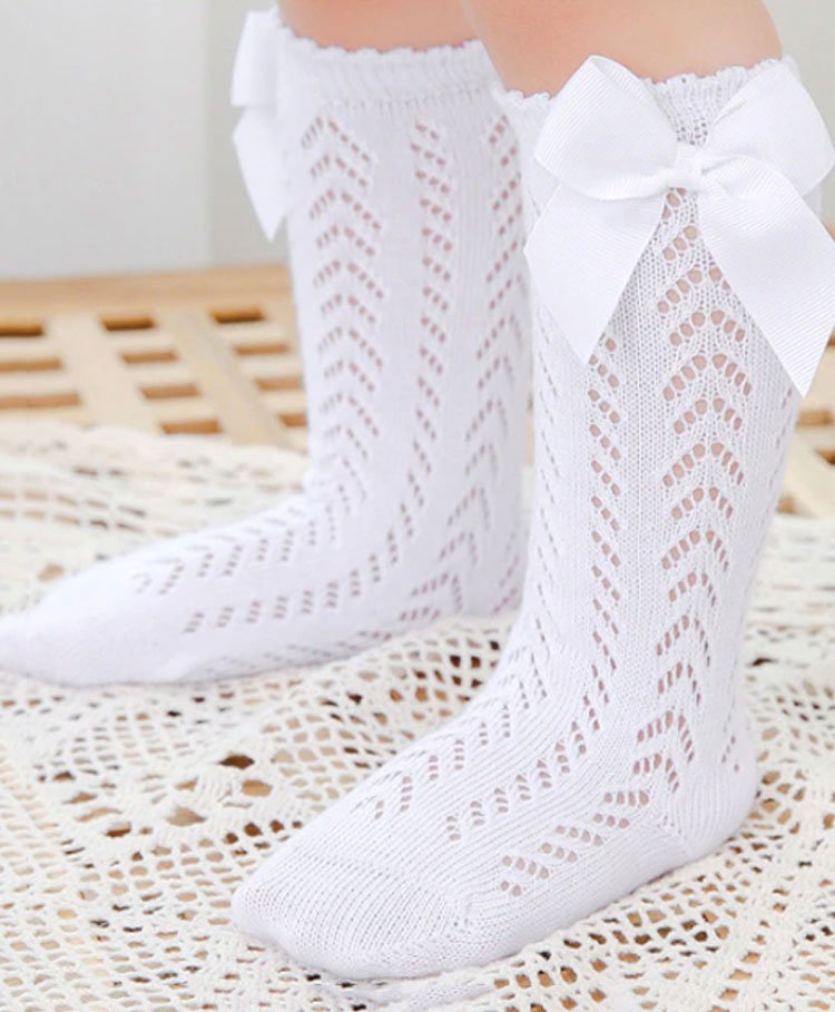 Flaunt Chic Mesh Design Detailed & Bow Embellished Socks - White-picture-12