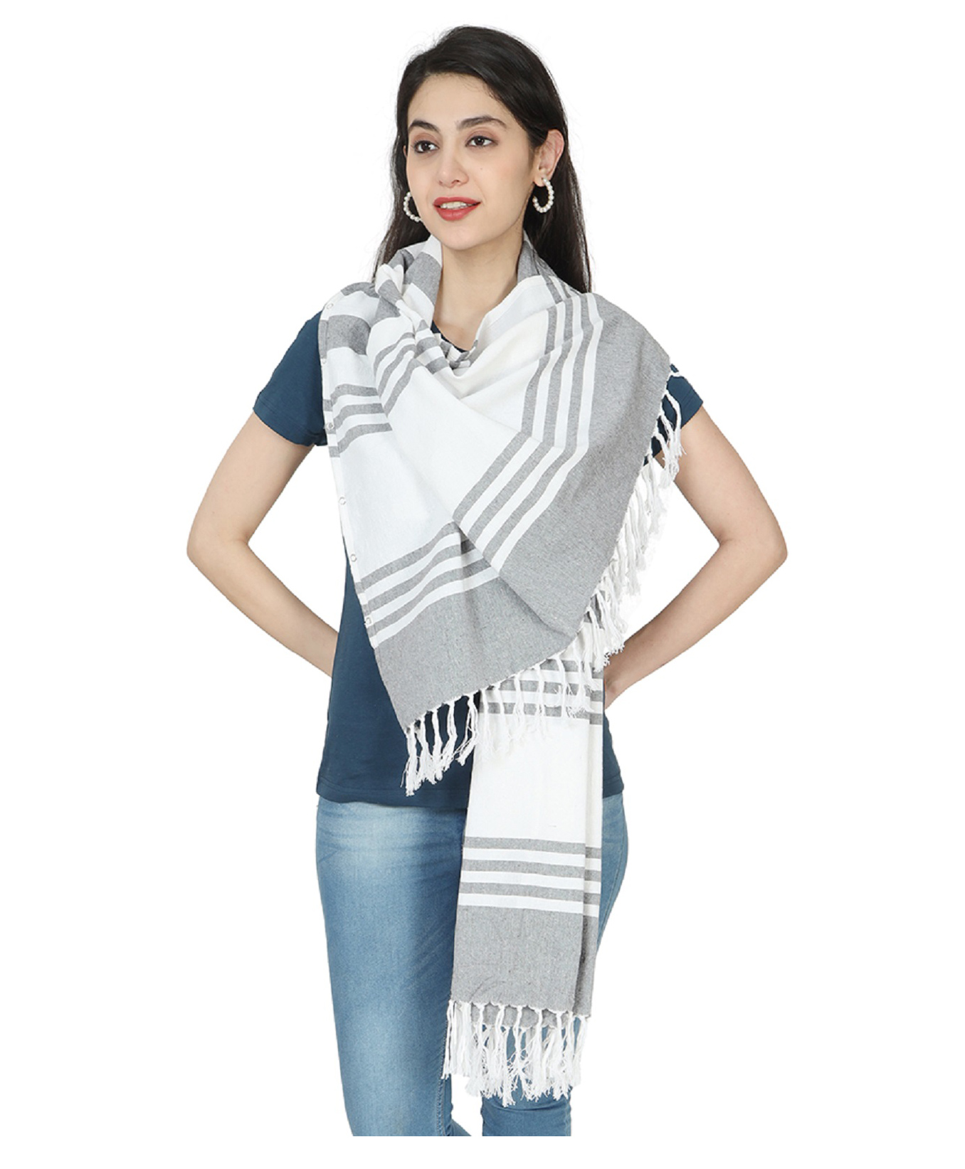 nene Mother's Multi Purpose Large Size Nursing Feeding Scarf Wrap Stole - Grey-image-4