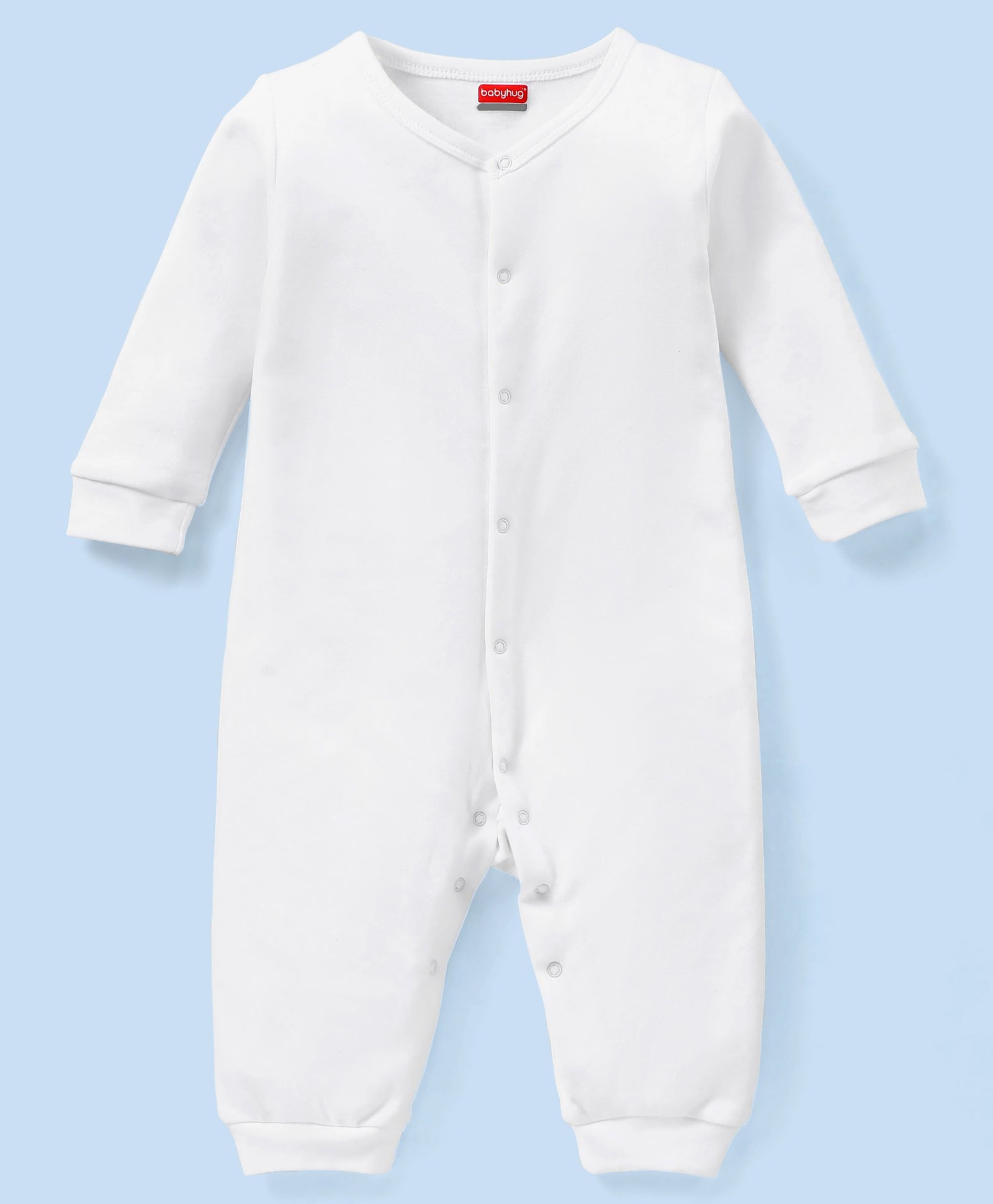 Babyhug Full Sleeves 100% Cotton Romper Solid Colour - White-image-5