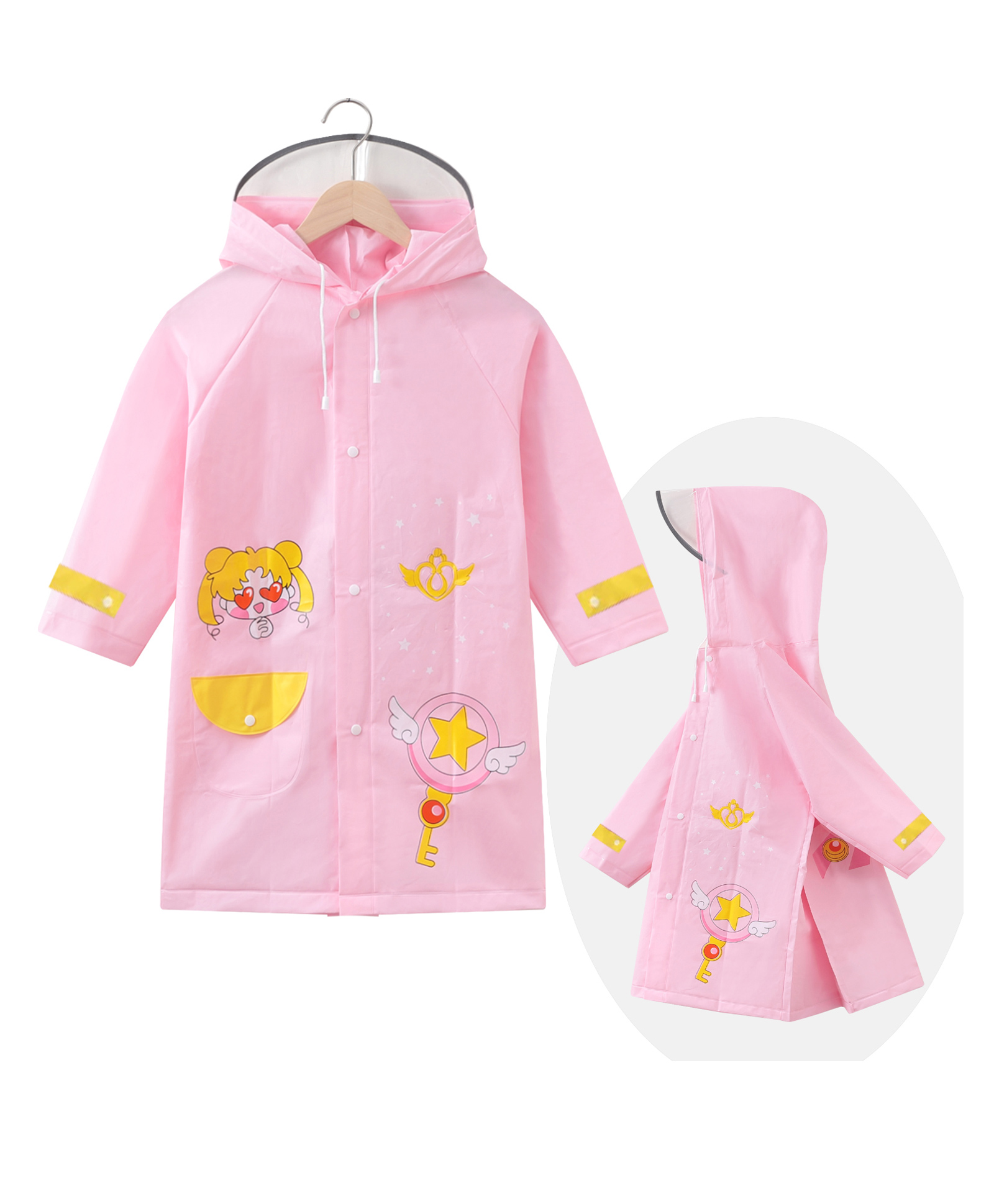 Babyhug Full Sleeves Hooded Raincoat Cartoon Print - Pink