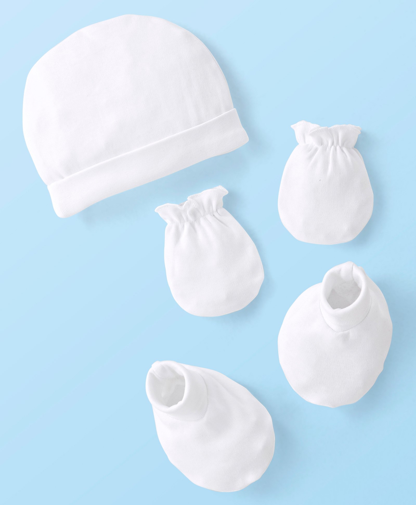 Babyhug 100% Cotton Knit Solid Color Cap Mittens & Booties White - Diameter 9.5 cm-image-30
