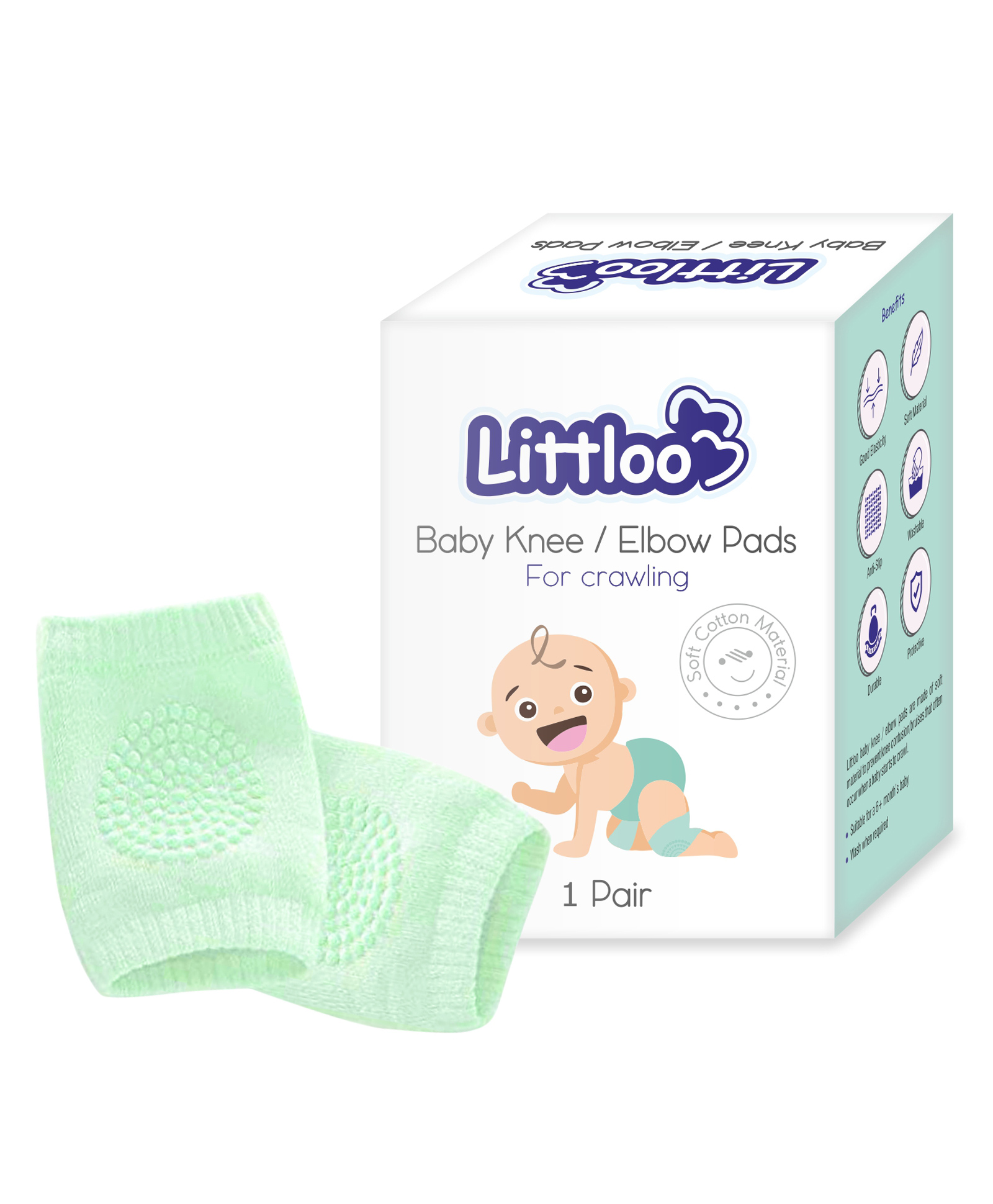 Littloo Baby Safety Protector Knee & Elbow Pads for Anti-Slip Crawling Experience Made with Soft Cotton Elastic and Stretchable - Green-image-22
