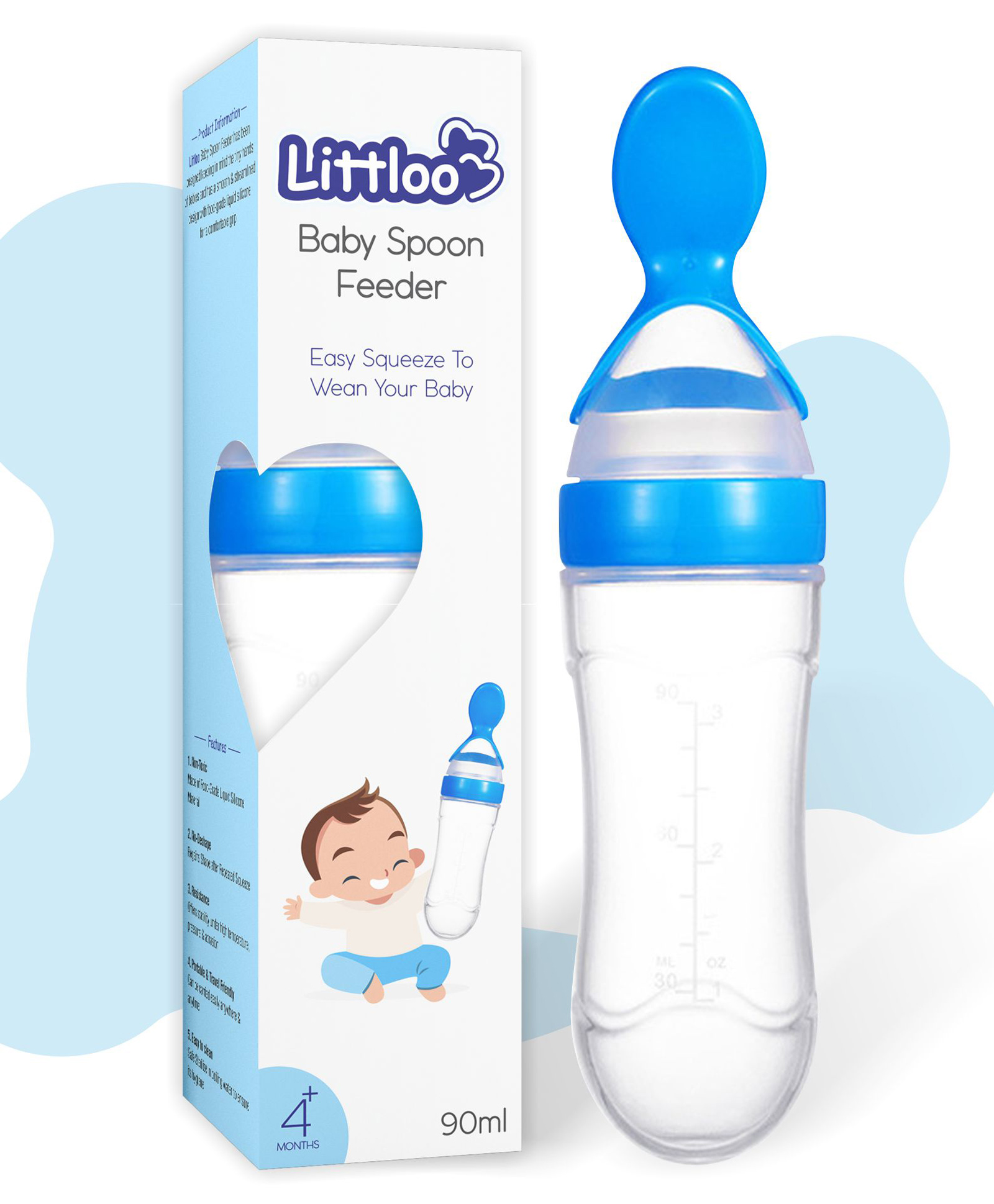 Littloo Baby Spoon Feeder Silicone Food Grade Quality Easy Squeeze Round Edge Spoon Bottle for Milk Cereals Porridge for Infant Toddlers & Baby Easy Wash BPA Free Multicolour Feeding Bottle - 90 ml-picture-14