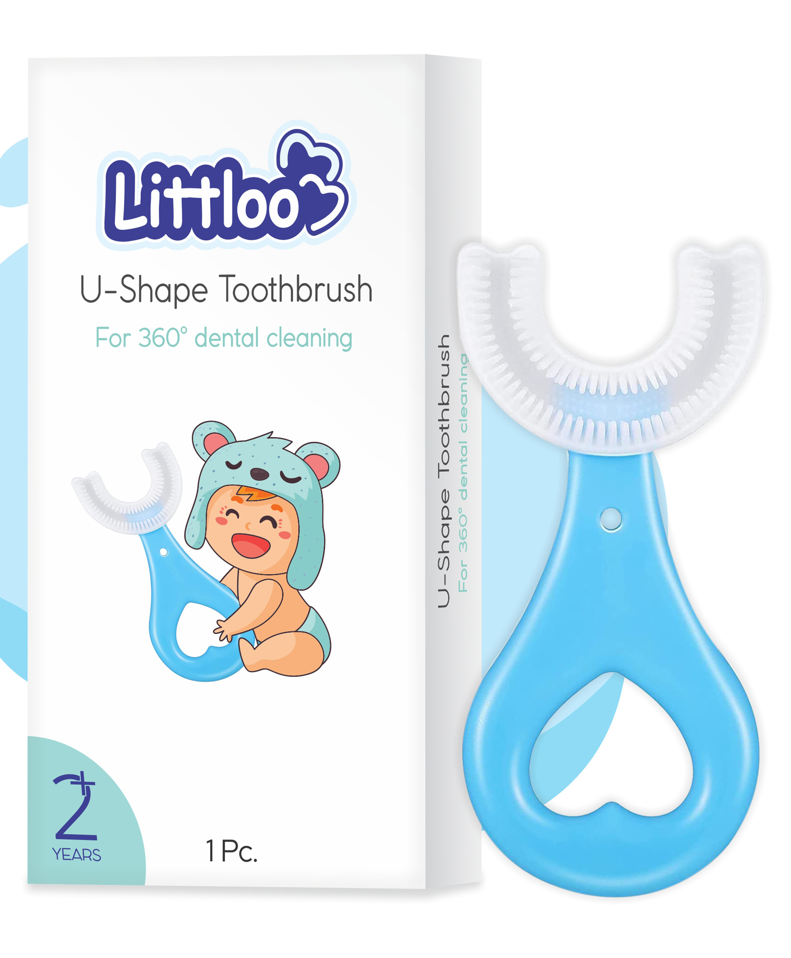 LITTLOO Baby U Shaped Silicone Tooth Brush Soft Bristles Manual Toothbrush 360 Degree Dental Cleaning For Toddlers And Children Food Grade Soft Silicone Brush Head - Blue-image-14