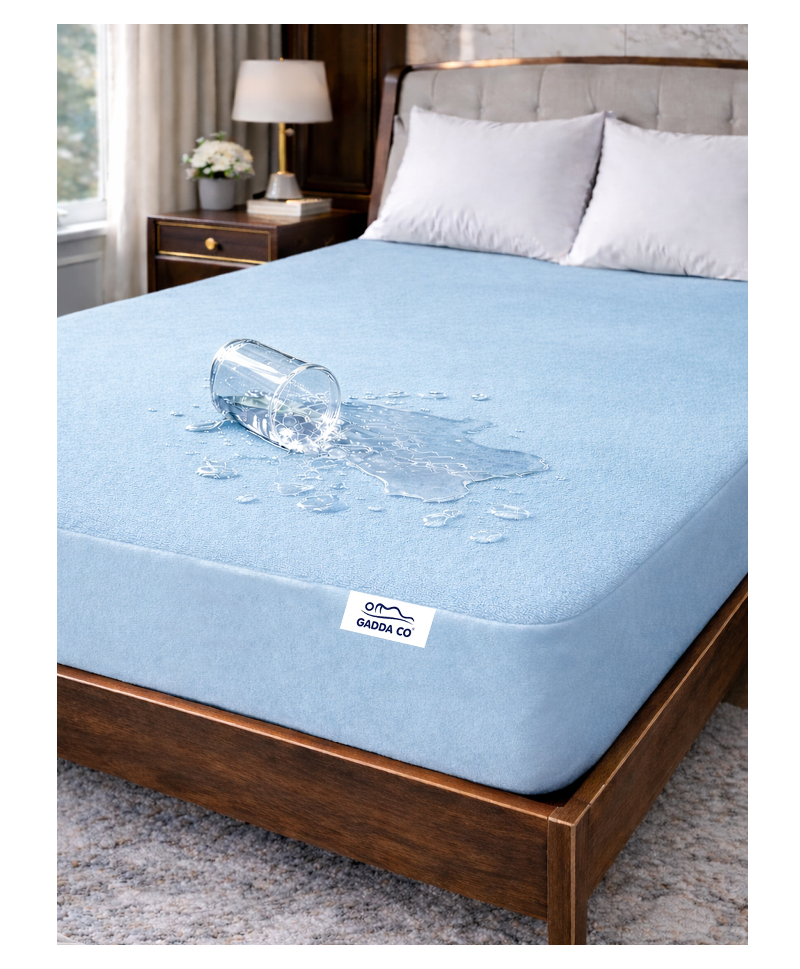 GADDA CO Waterproof 215 GSM Cotton Double Bed Protector Mattress Cover King -Blue-image-35