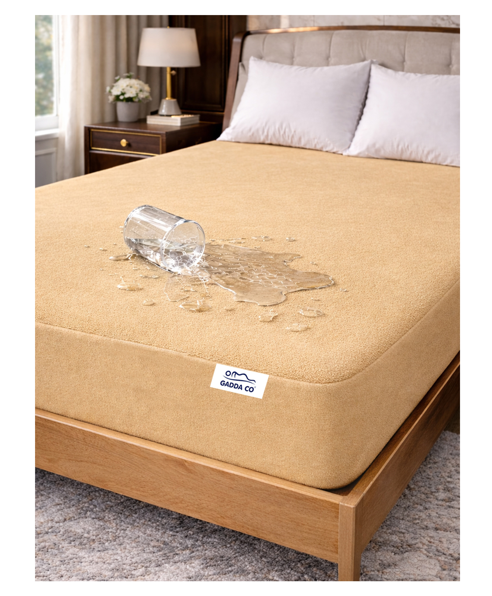 GADDA CO Waterproof Terry Queen Size Bed Protector - Beige-image-34