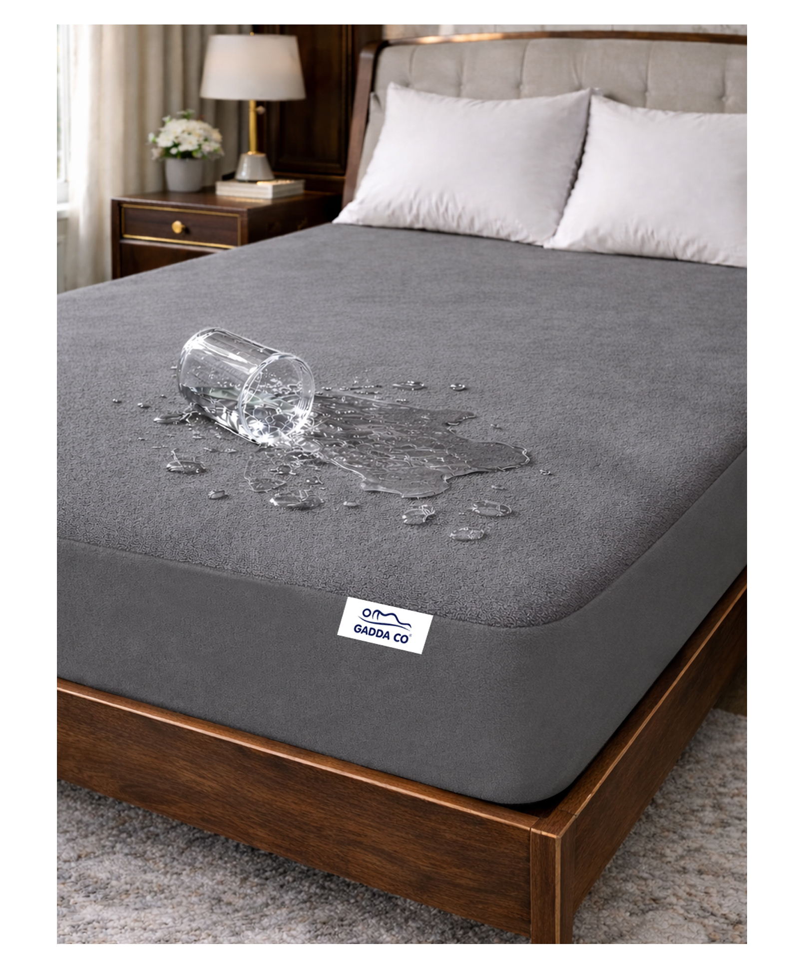 GADDA CO Waterproof 215 GSM Bamboo Material Skirting 14 Inches  Bed Fitted Mattress Protector - Grey-picture-40