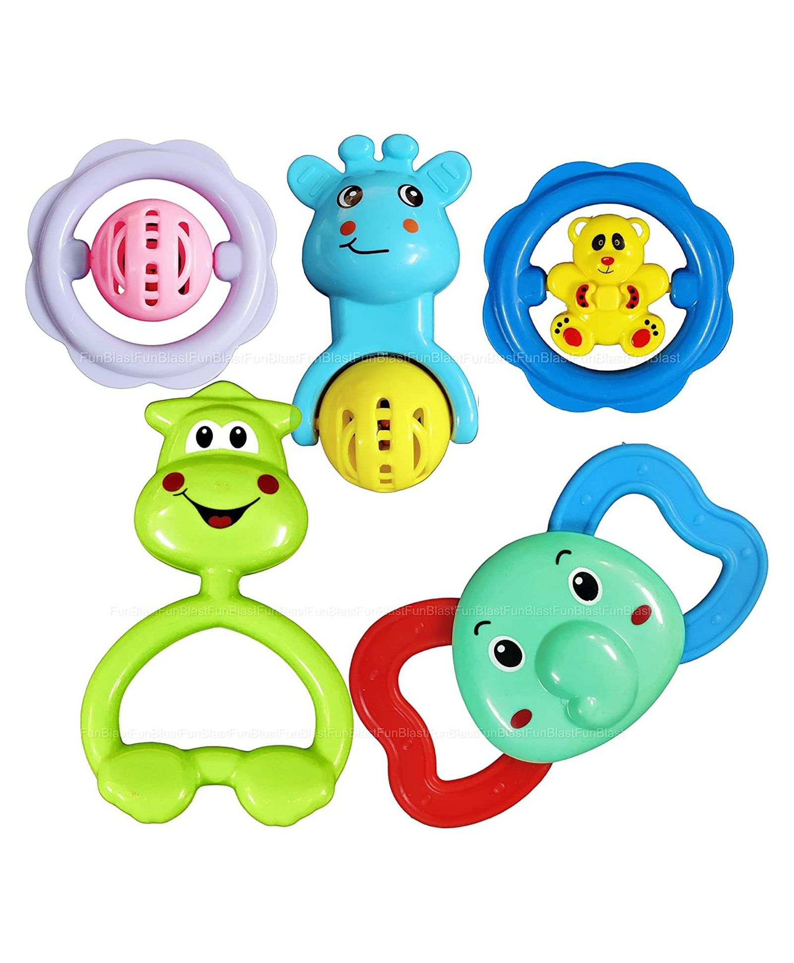 FunBlast Colourful Attractive Rattles and Teether (5 Pcs-Random Color and Design)-image-23