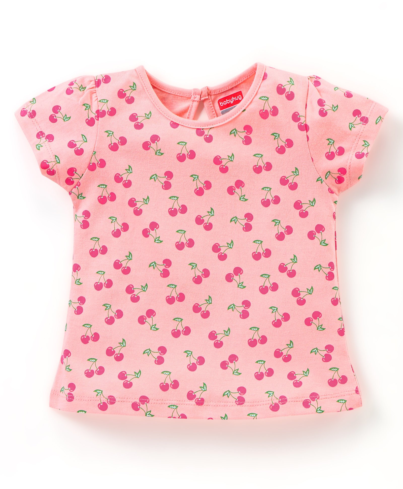 Babyhug 100% Cotton Half Sleeves Tee Cherry Print - Peach-image-46